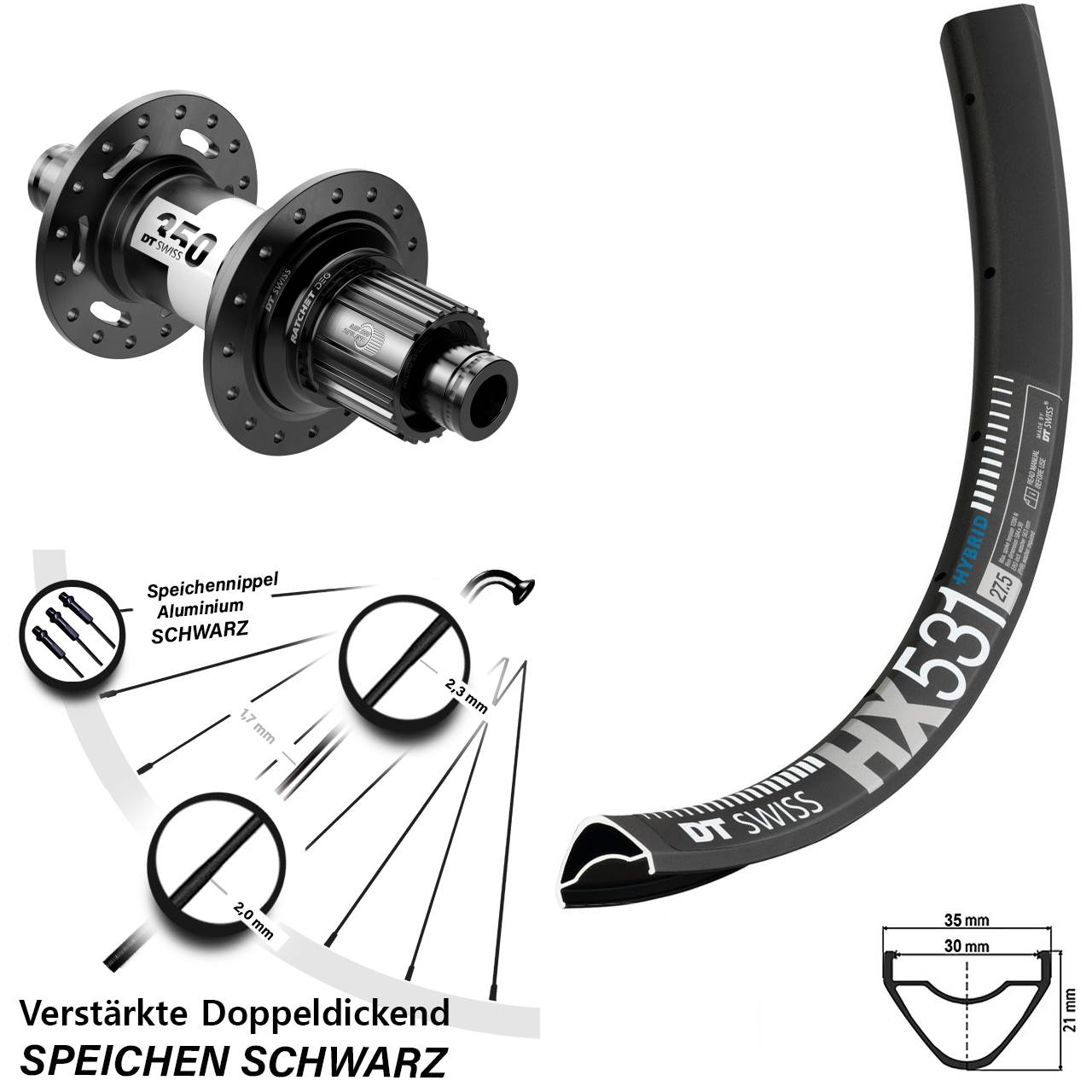 Disc Hinterrad 29 Zoll DT Swiss HX 531-350 DEG72 Micro Spline 12x148