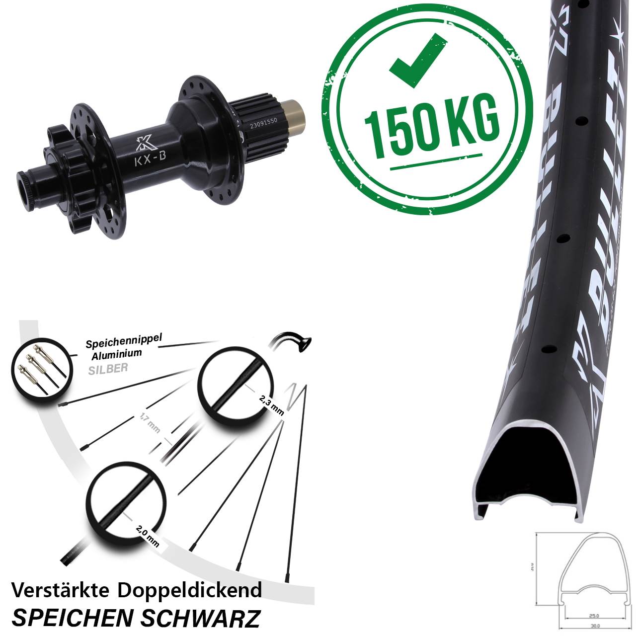 6-Loch Hinterrad 12x148 28-29 Zoll KX-Bullet OS Shimano Micro Spline