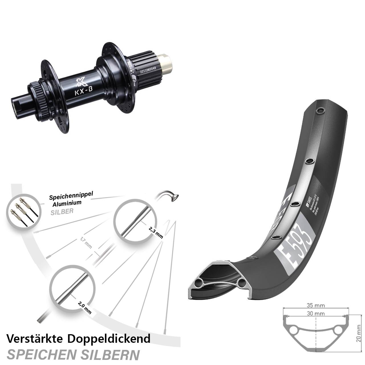 Disc Laufrad 29 Zoll DT Swiss E593 KX-B Micro Spline 12x148 Boost