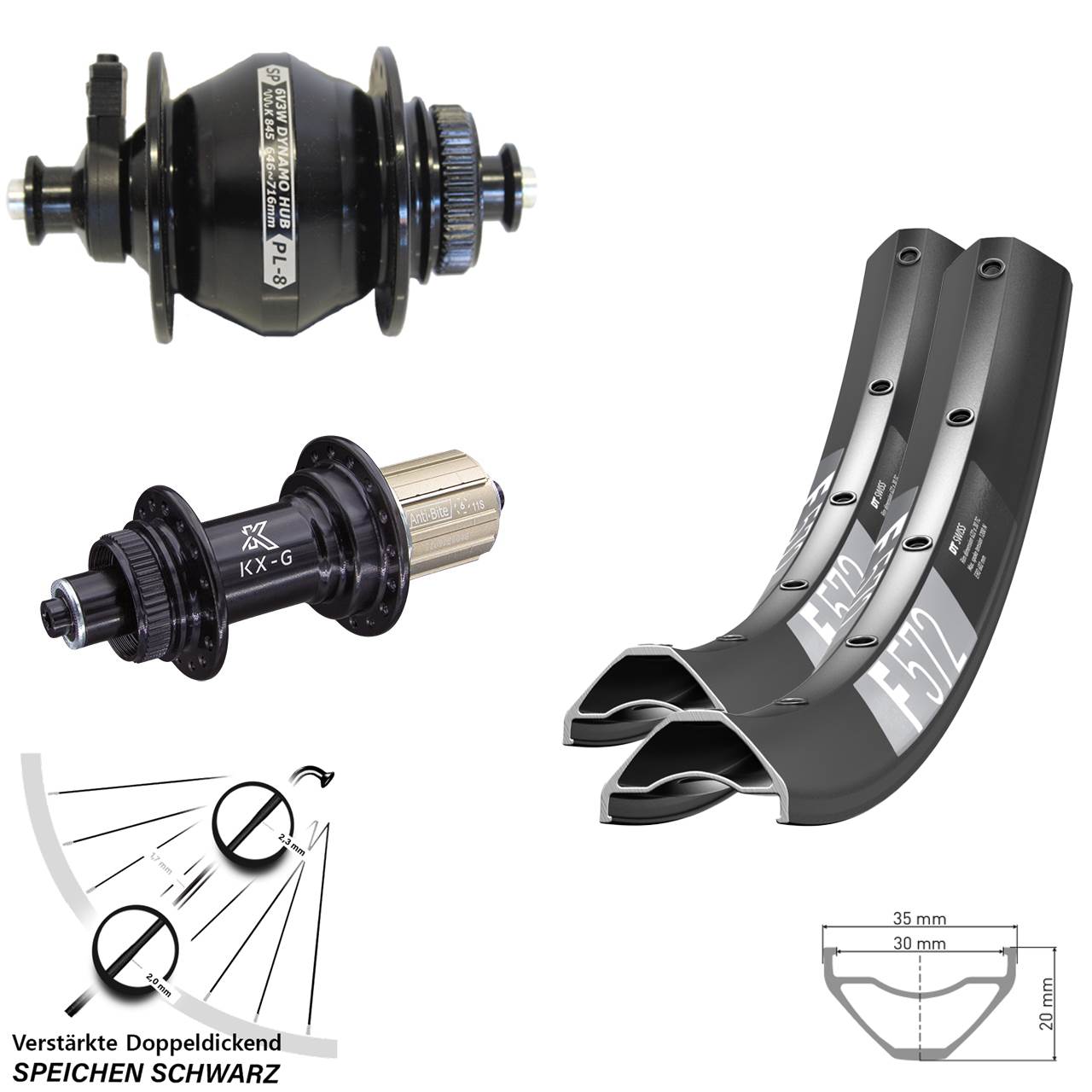 29 Zoll DT Swiss F572 KX-G SP PL-8 Disc Laufradsatz für Schnellspanner 8-12 fach HG