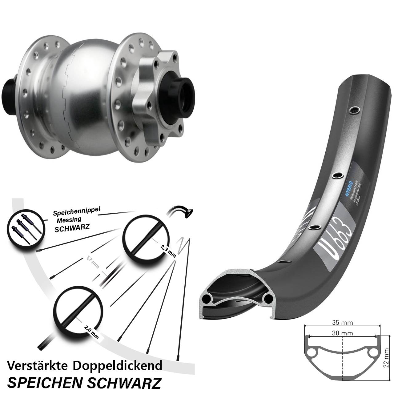 650B DT Swiss U663 SON 28 6-Loch Nabendynamo-Vorderrad 15x110 Boost