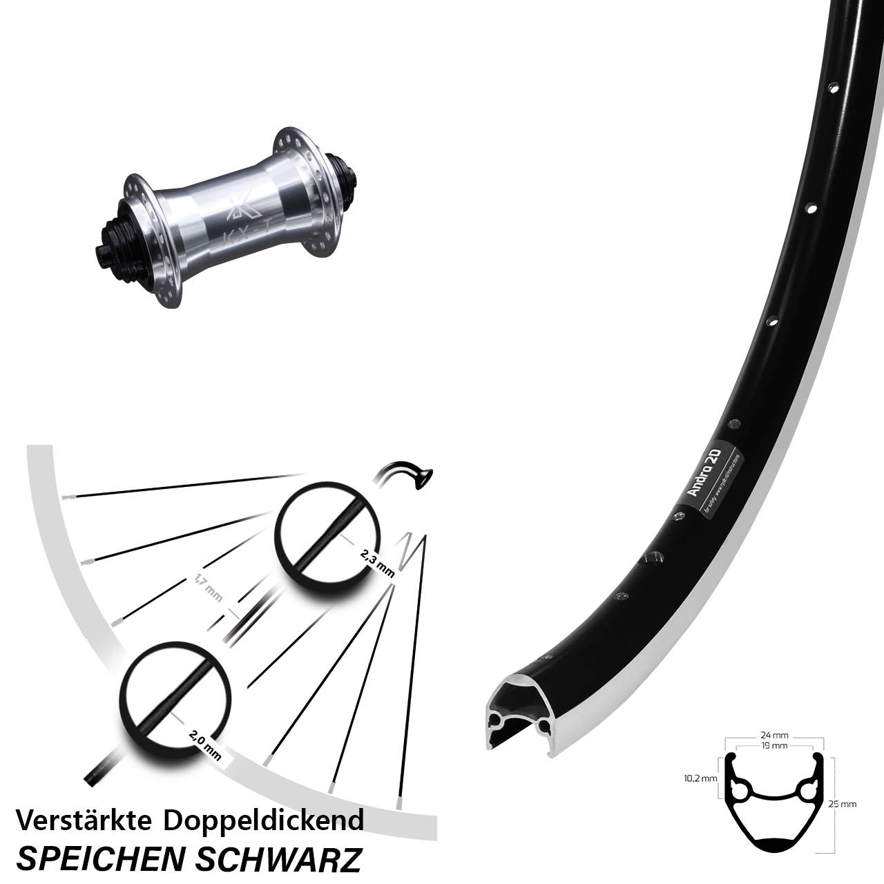 28 Zoll Ryde Andra 20 KX-T verstärkt Vorderrad für Schnellspanner