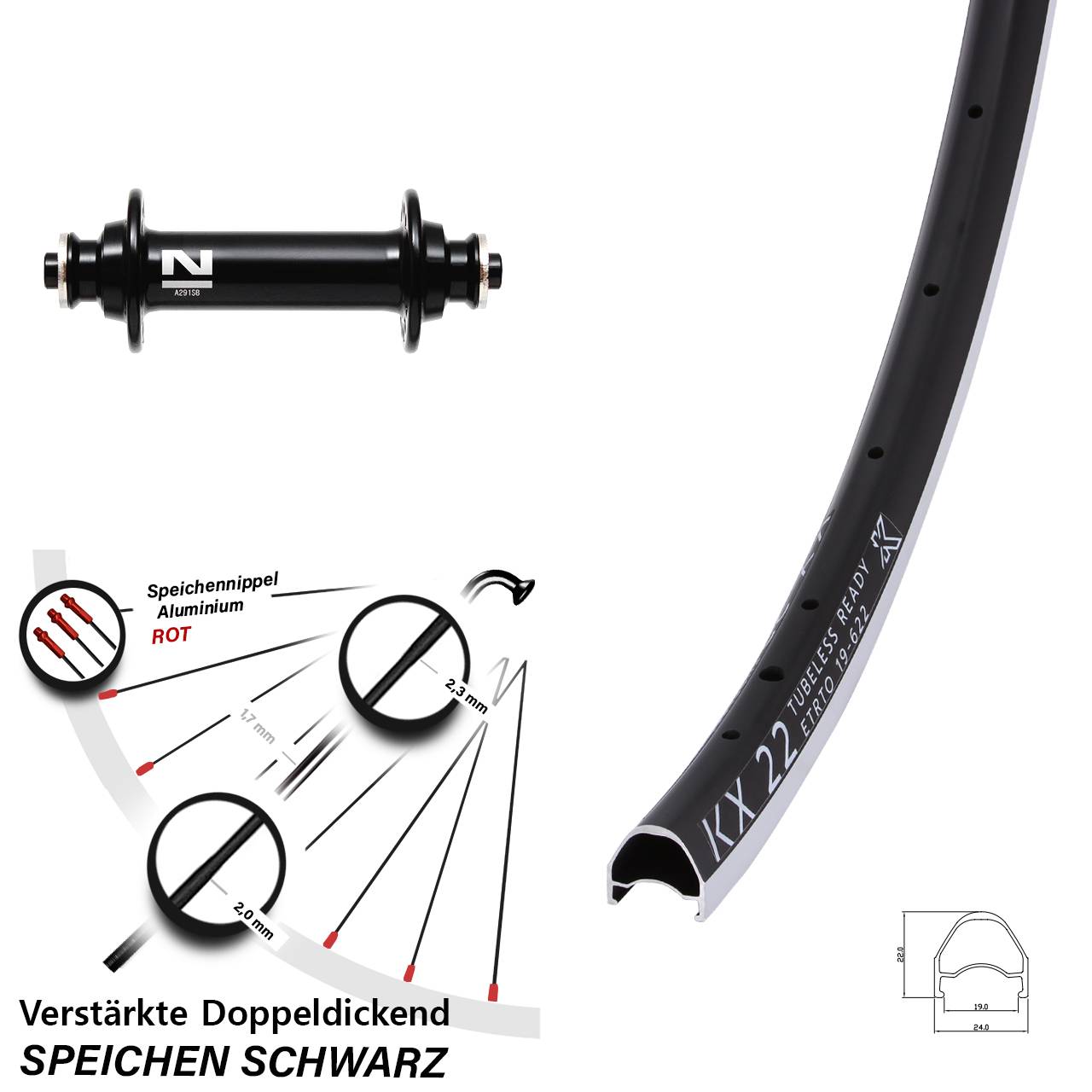 Vorderrad für Schnellspanner 28 Zoll KX 22 Novatec A291SB