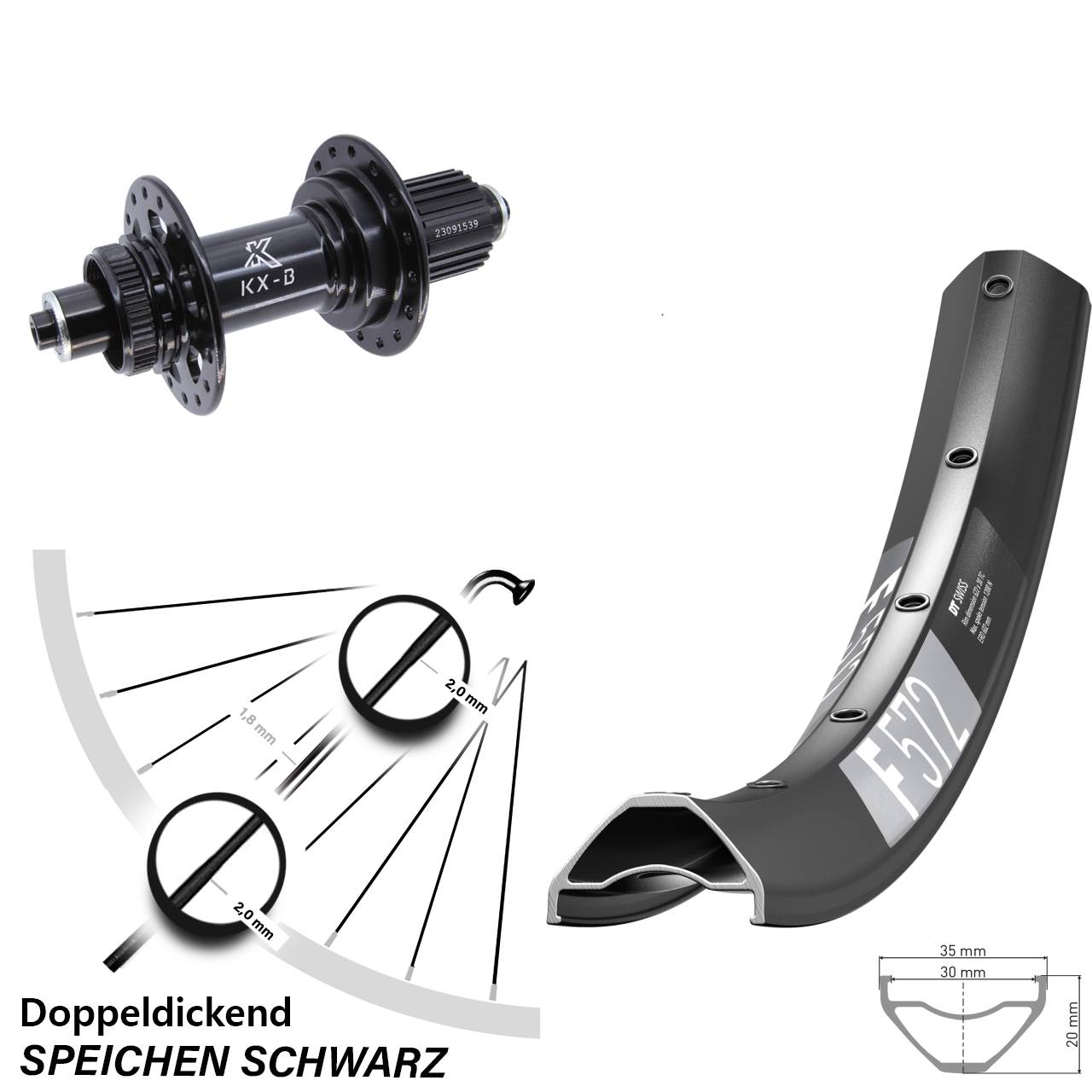 Laufrad 29 Zoll DT Swiss F 572 KX-B Centerlock 5x141 Boost Micro Spline