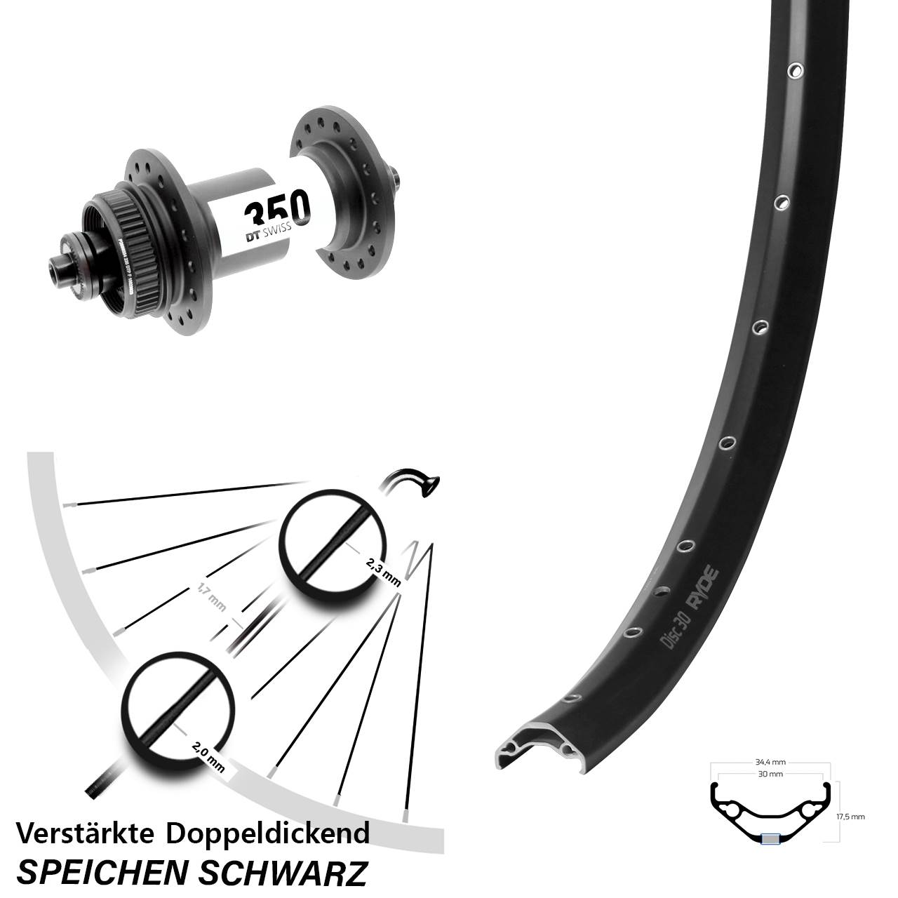Vorderrad 29 Zoll Ryde Disc 30 DT Swiss 350 QR