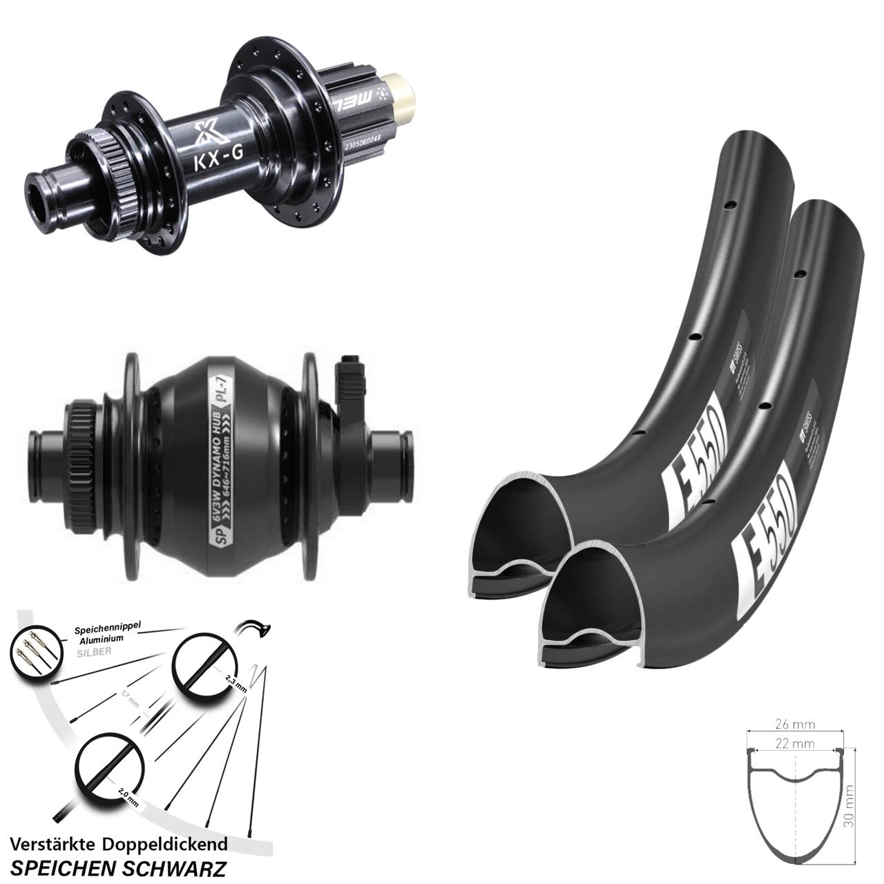 28 Zoll DT Swiss E550 KX-G Shutter PL-7 Disc Laufradsatz 12x100/142 Campa N3W