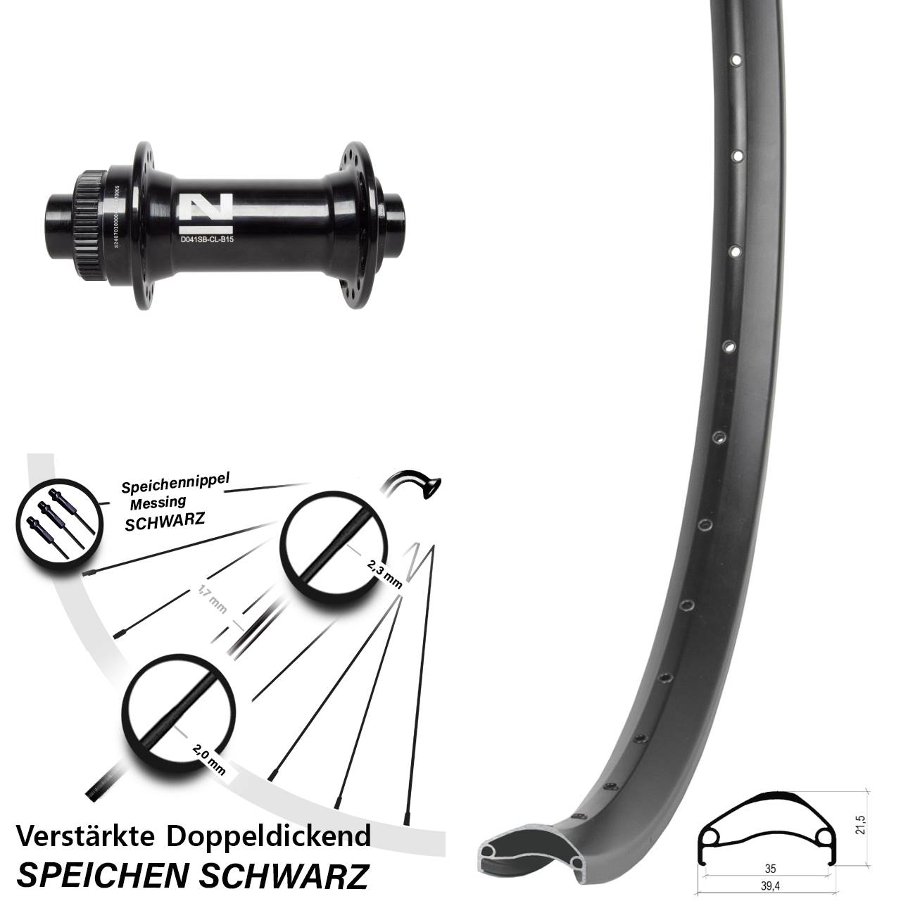 27,5 Zoll Ambrosio E35 Novatec D041 Vorderrad Centerlock 15x110 Boost