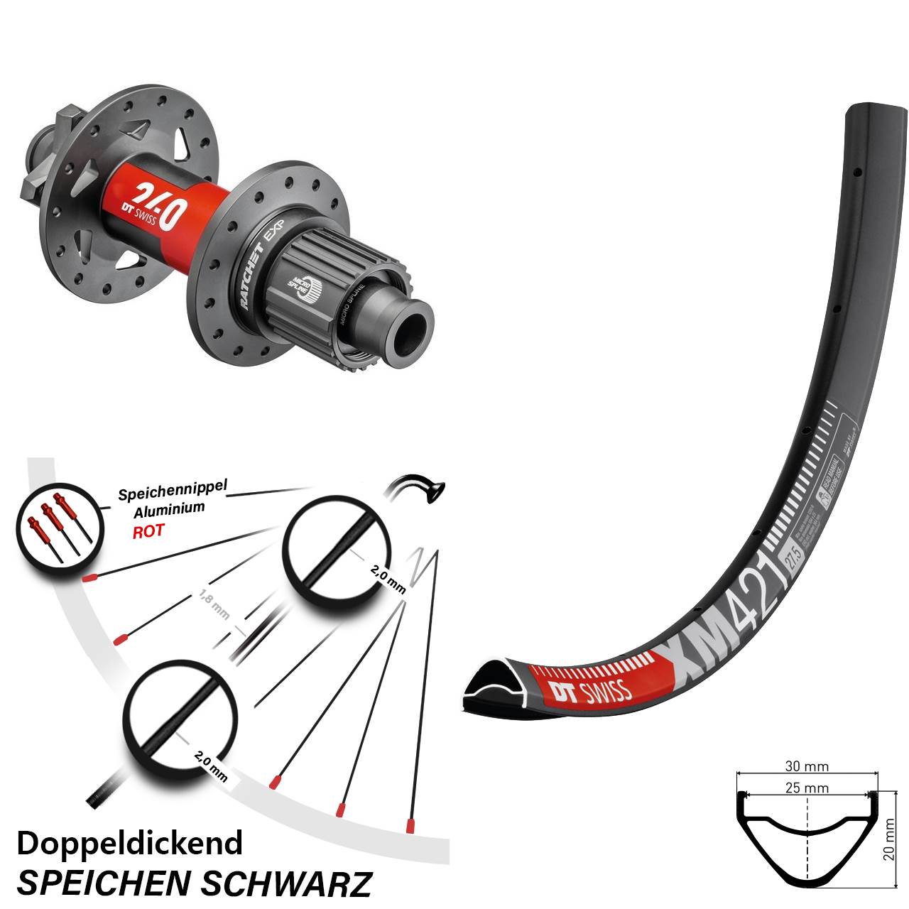 Disc Hinterrad 12x148 27,5 Zoll DT Swiss XM 421-240 EXP Shimano Micro Spline