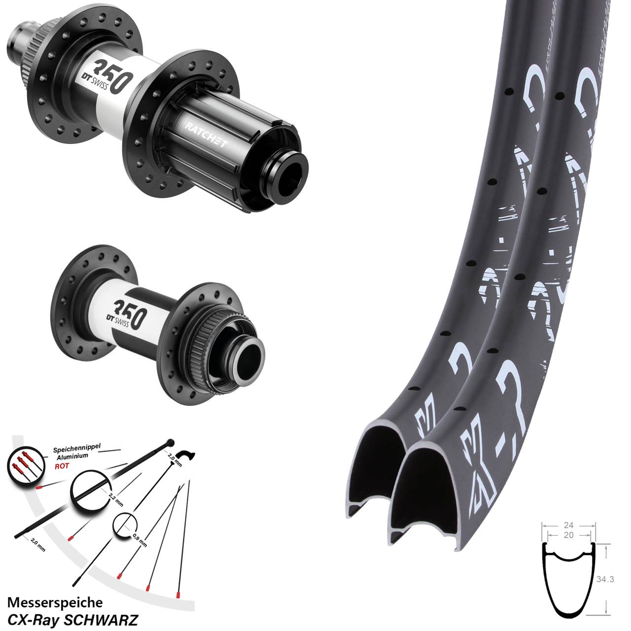 28 Zoll KX-R Road DT Swiss 350 Laufradsatz Centerlock 15x100 12x142 11-12 fach CX-Ray
