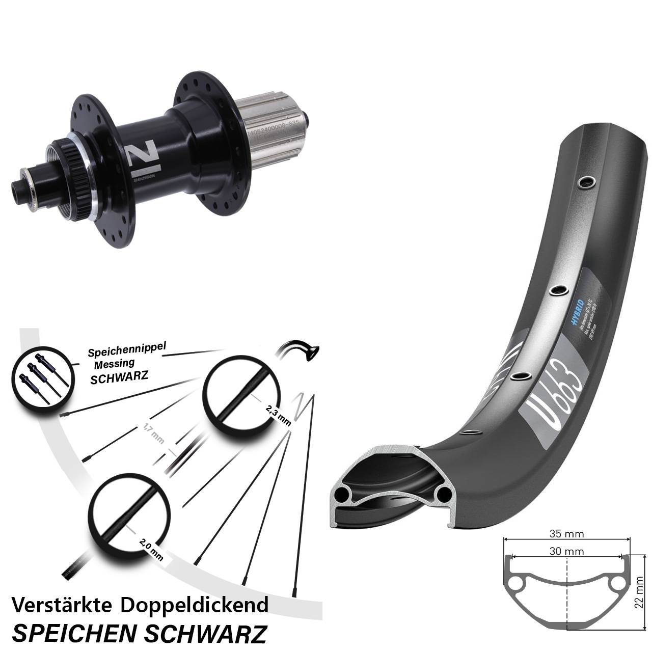 20 Zoll DT Swiss U663 Novatec D042 Hinterrad Centerlock für Schnellspanner 8-12 fach