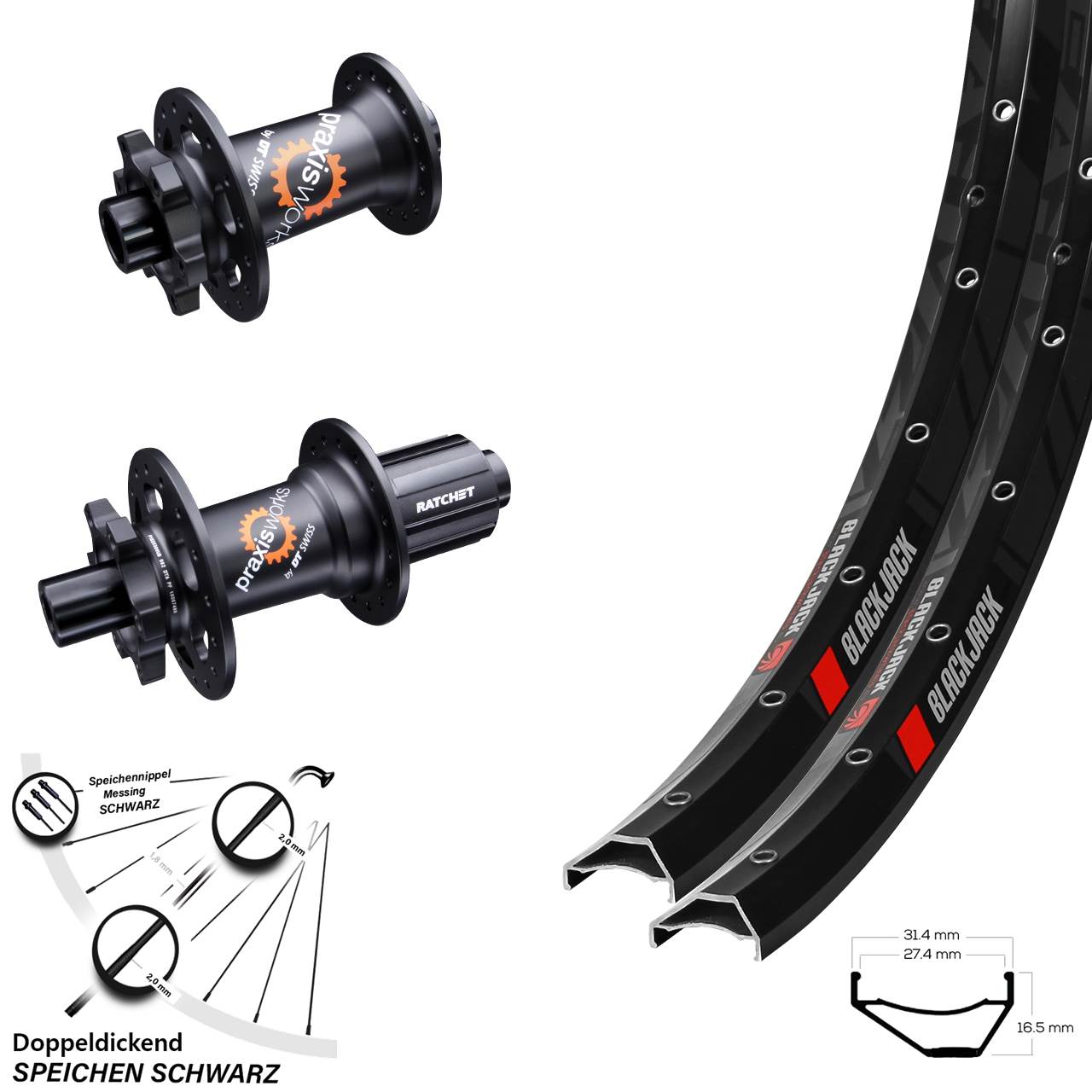 29 Zoll Rodi Ready 27 DT Swiss 350 6-Loch Laufradsatz 15x100 12x142 8-11 fach