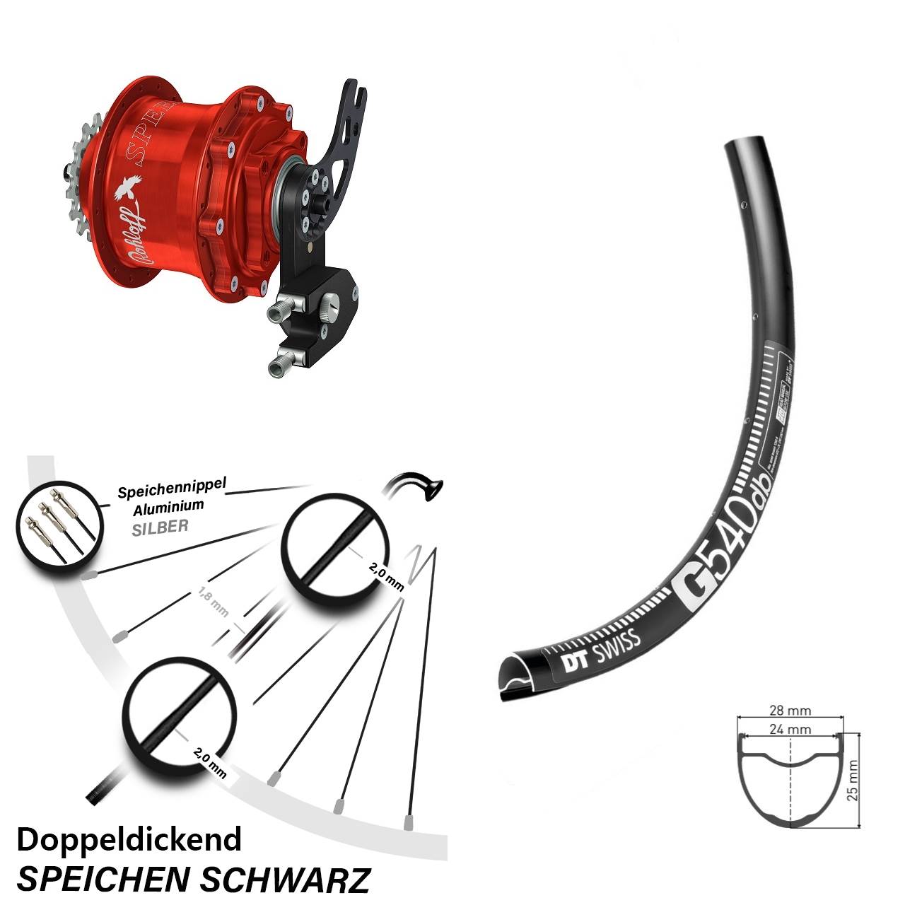 Disc Hinterrrad 28-29 Zoll DT Swiss G540 Rohloff Speedhub CC DB PM rot
