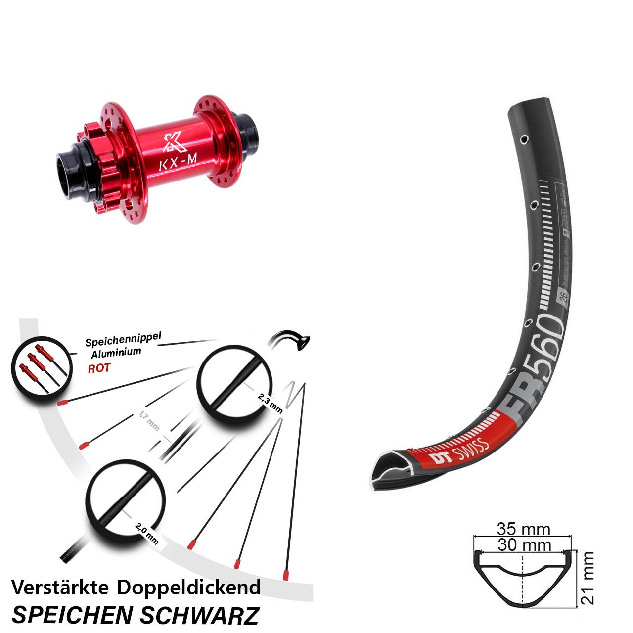 Disc Vorderrad 26 Zoll DT Swiss FR 560 KX-M rot 20x110 (DH alt)
