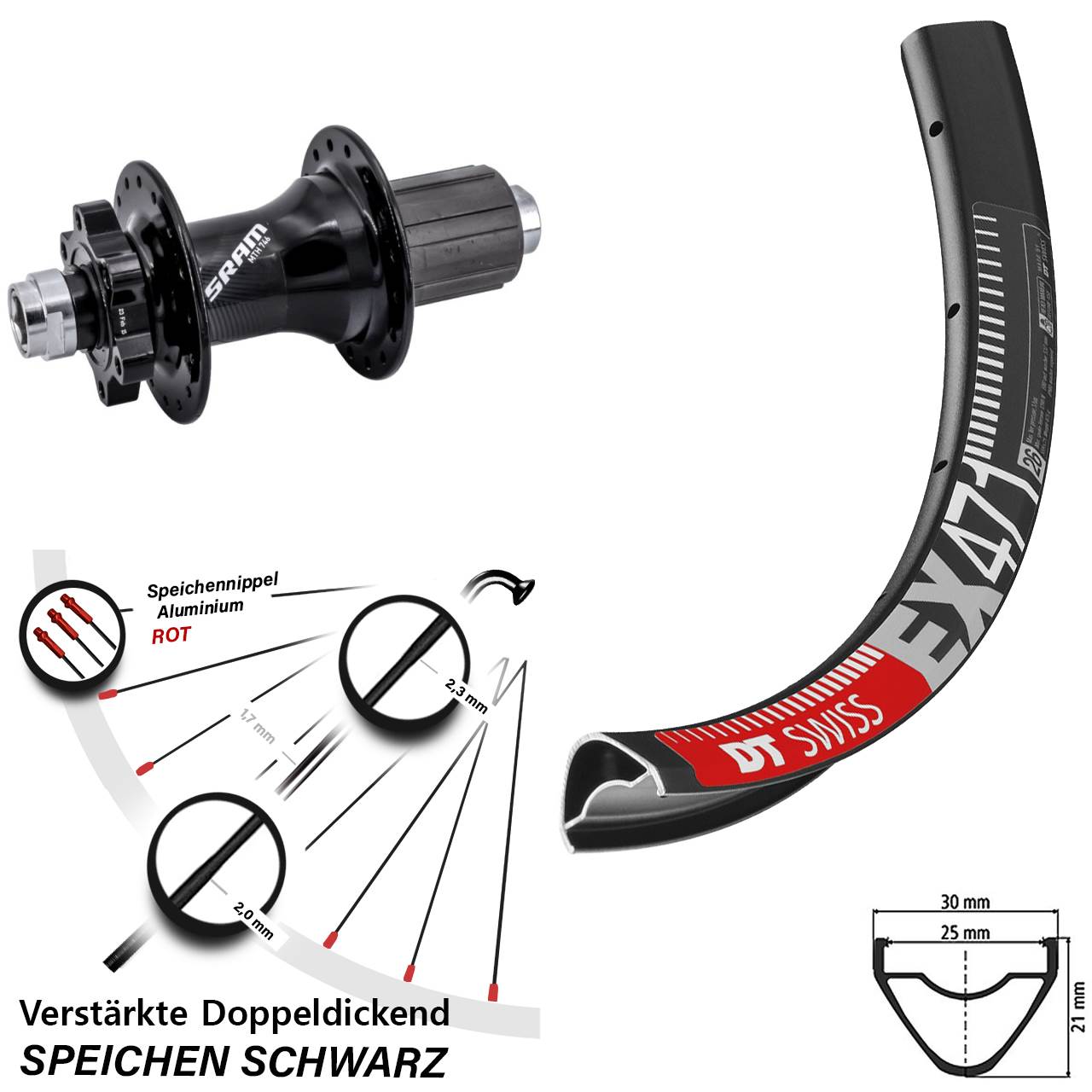 26 Zoll DT Swiss EX 471 Sram 746 Disc Laufrad 12x148 8-11 fach HG