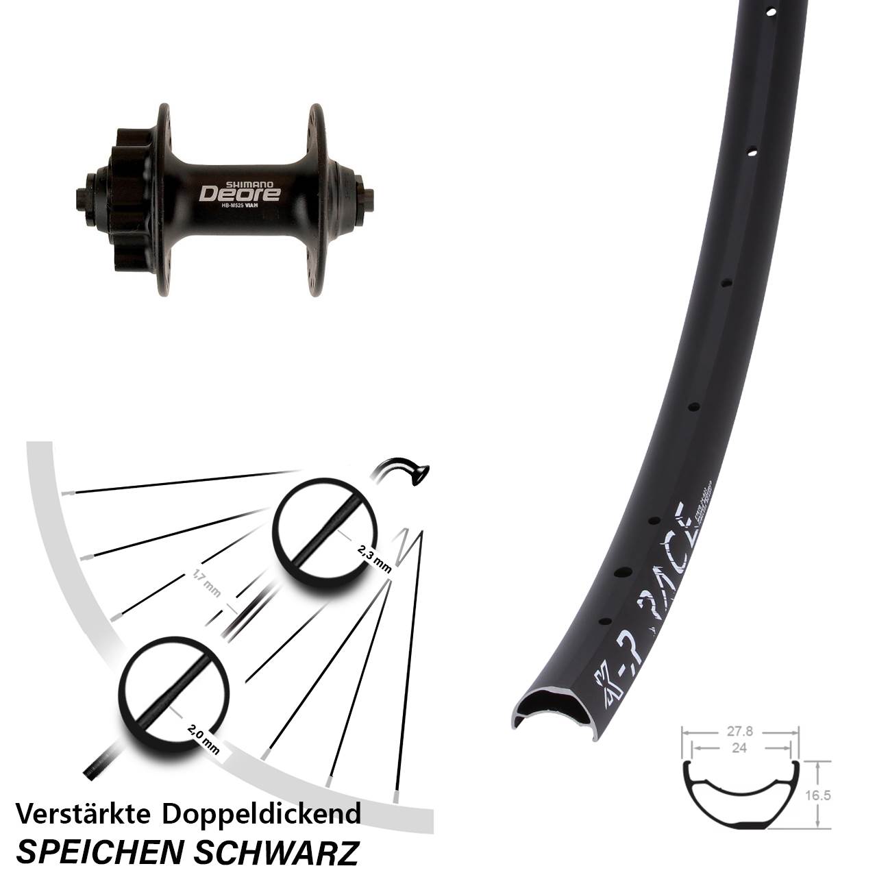 KX-R Race Shimano Deore HB-M525 28 Zoll Vorderrad 6-Loch QR