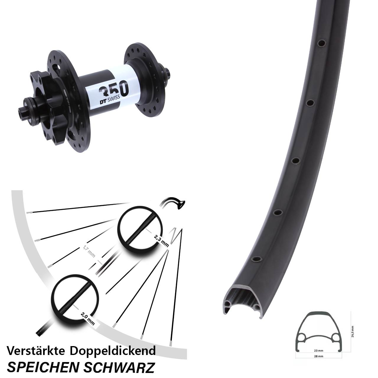 Vorderrad 6-Loch für Schnellspanner 28-29 Zoll Ambrosio Sport DT Swiss 350