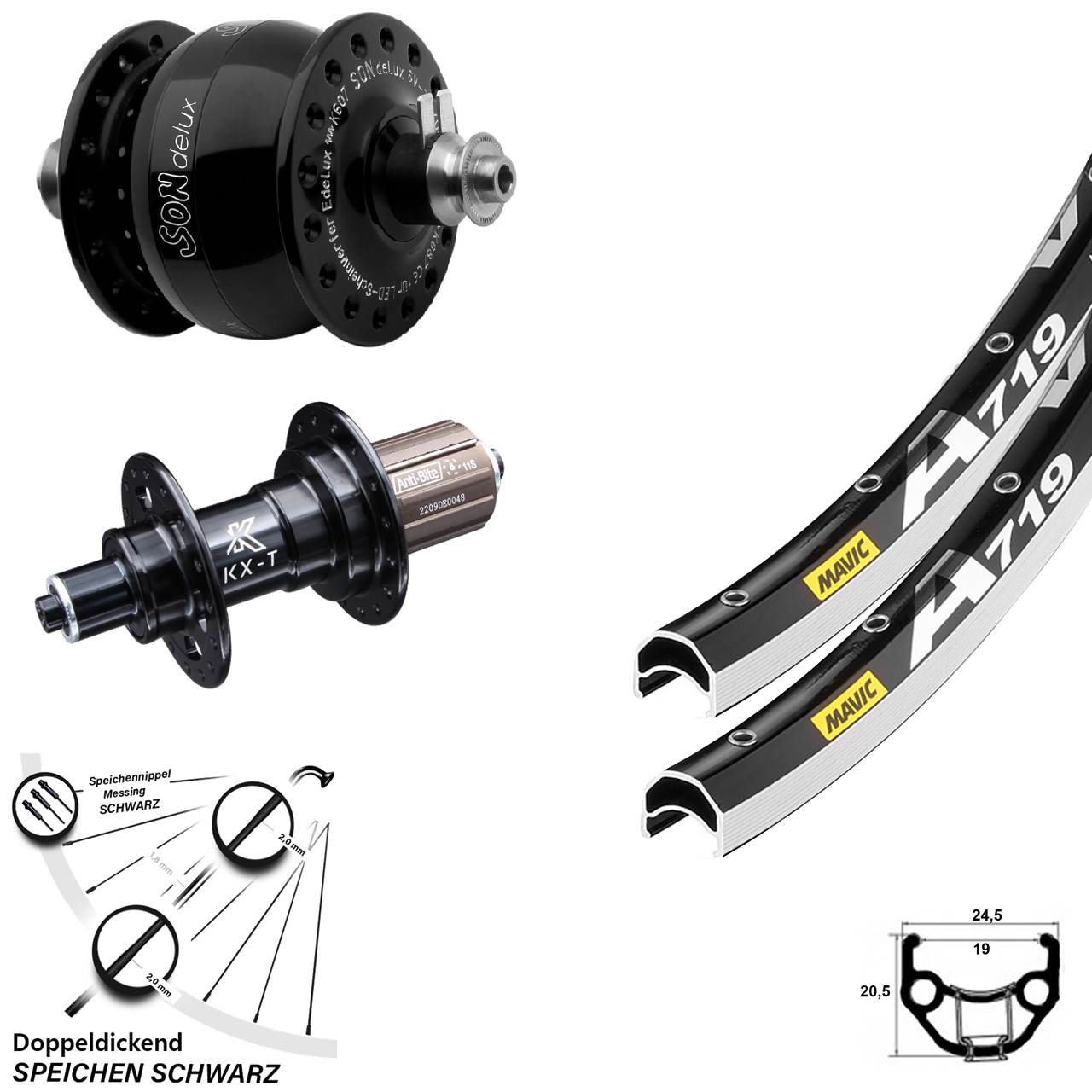 28 Zoll Laufradsatz Mavic A 719 KX-T SON delux QR 8-11 fach HG