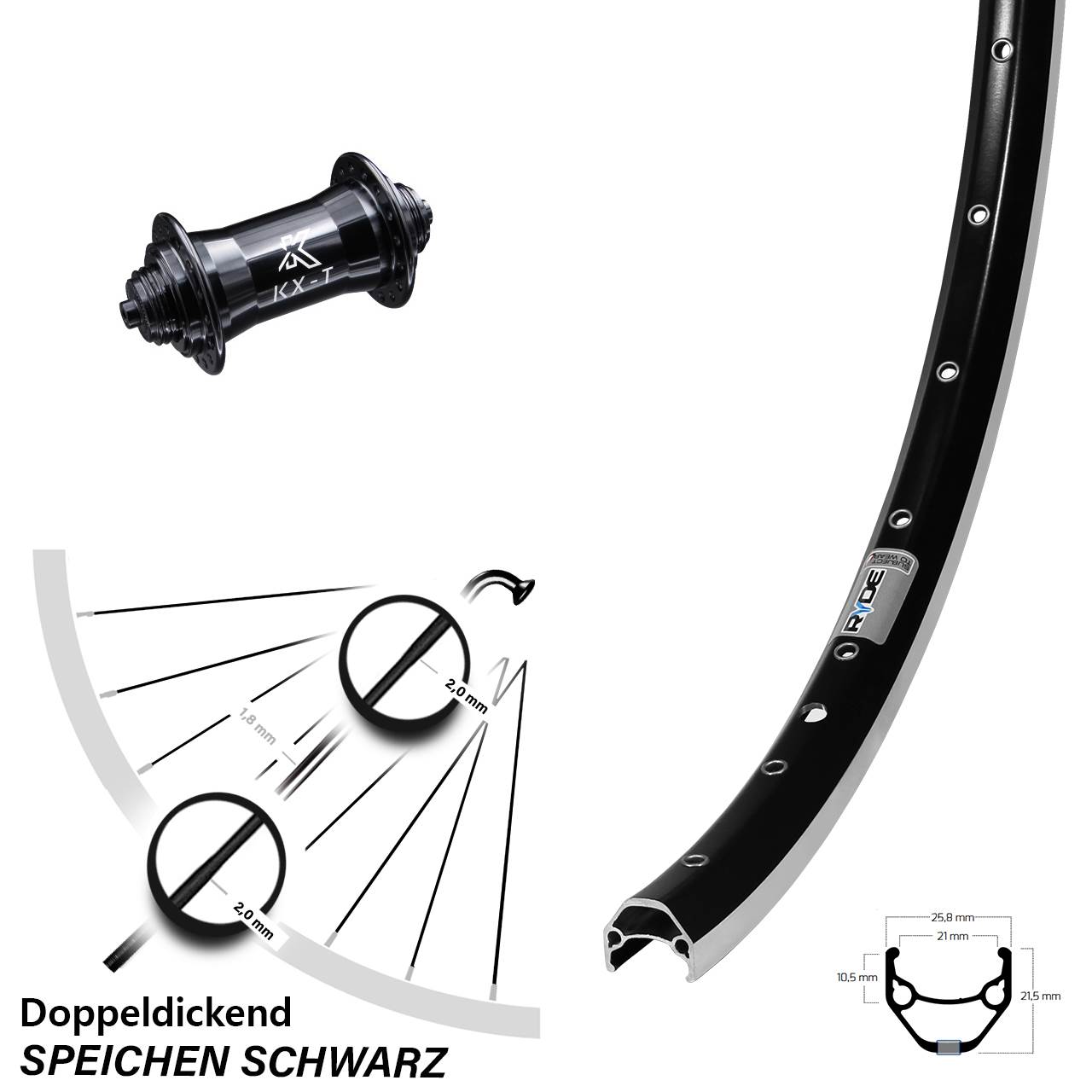 KX-T schwarz Ryde ZAC 421 Laufrad 28 Zoll