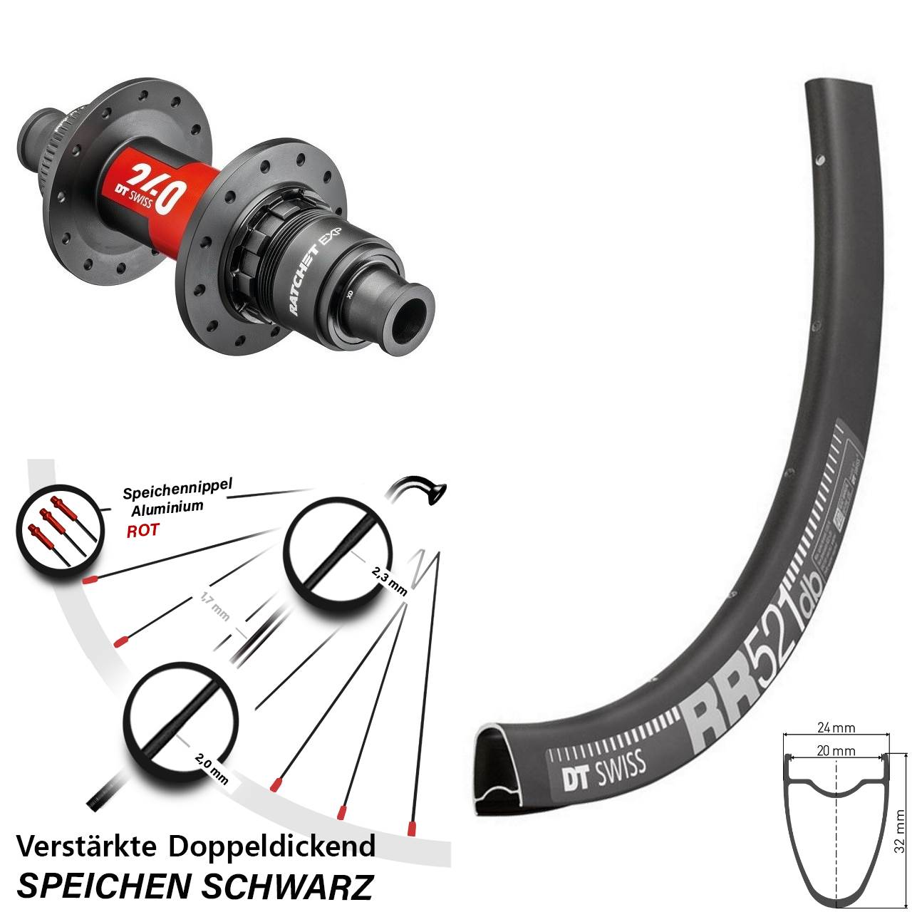 Disc Laufrad 12x142 28 Zoll DT Swiss RR 521 240 EXP SRAM XDR