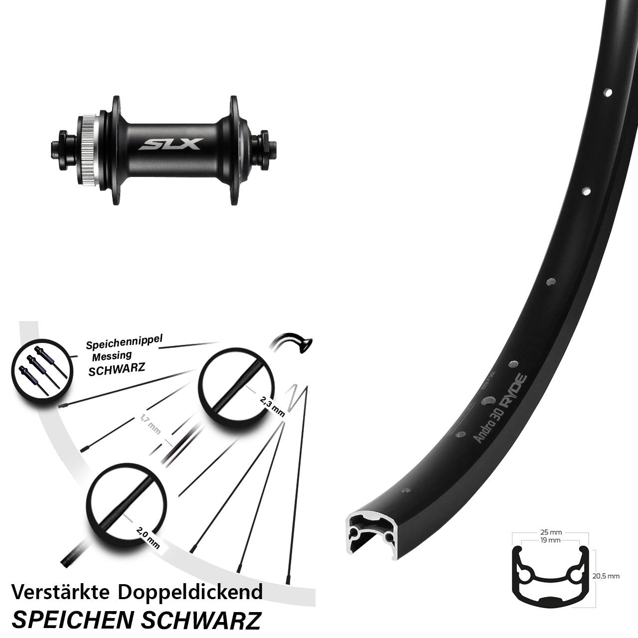Vorderrad 28 Zoll Ryde Andra 30 Disc Shimano SLX Centerlock QR
