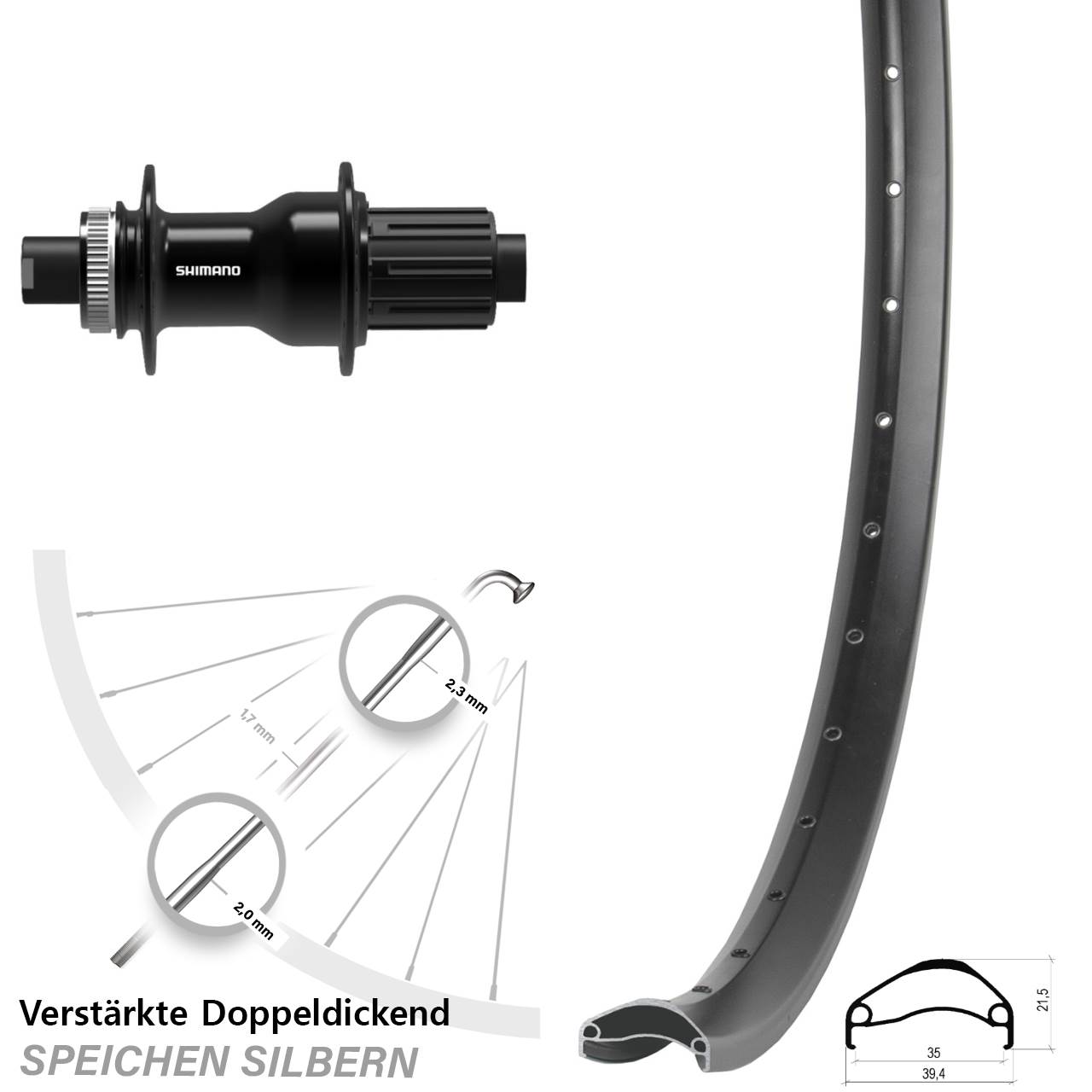 29 Zoll Ambrosio E35 Shimano FH-TC500 Boost Centerlock Hinterrad 12x148 8-11 fach