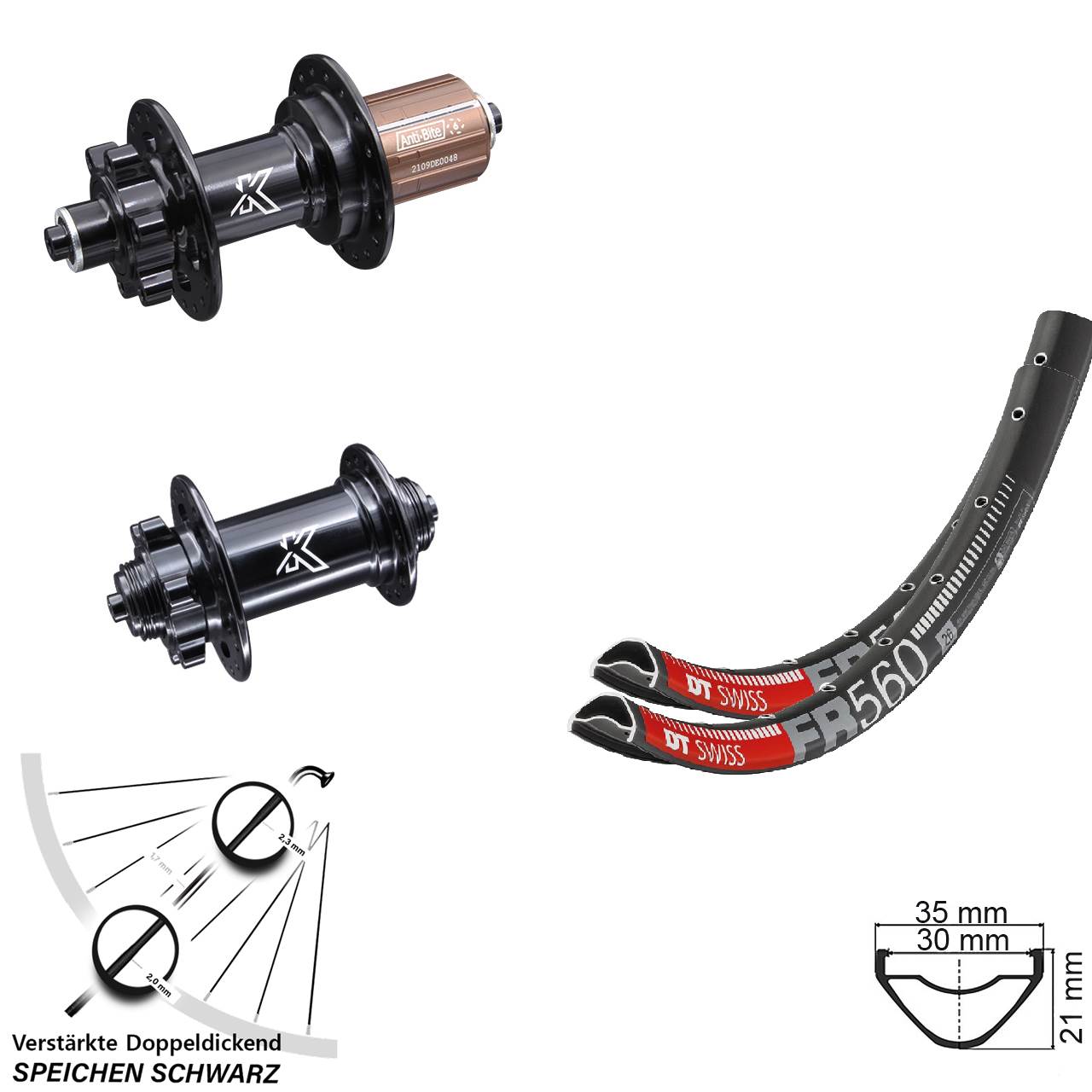 6-Loch Laufradsatz 26 Zoll DT Swiss FR 560 KX-M 8-12 fach QR