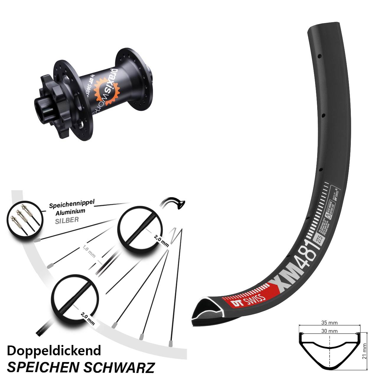 Disc Vorderrad 15x100 27,5 Zoll DT Swiss XM 481-350 SL