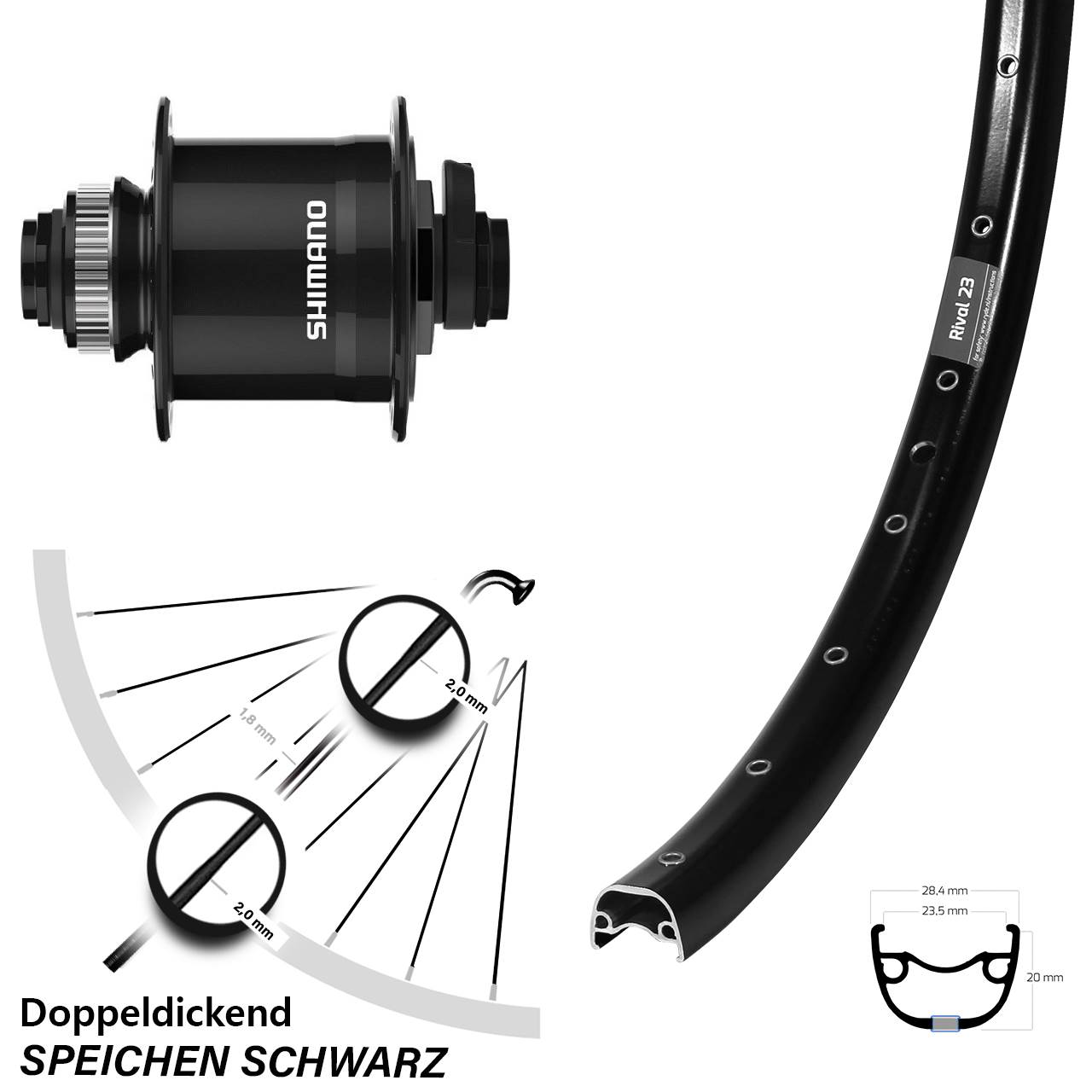 Nabendynamovorderrad Centerlock 15x100 27,5 Zoll Ryde Rival 23 Shimano DH-UR708