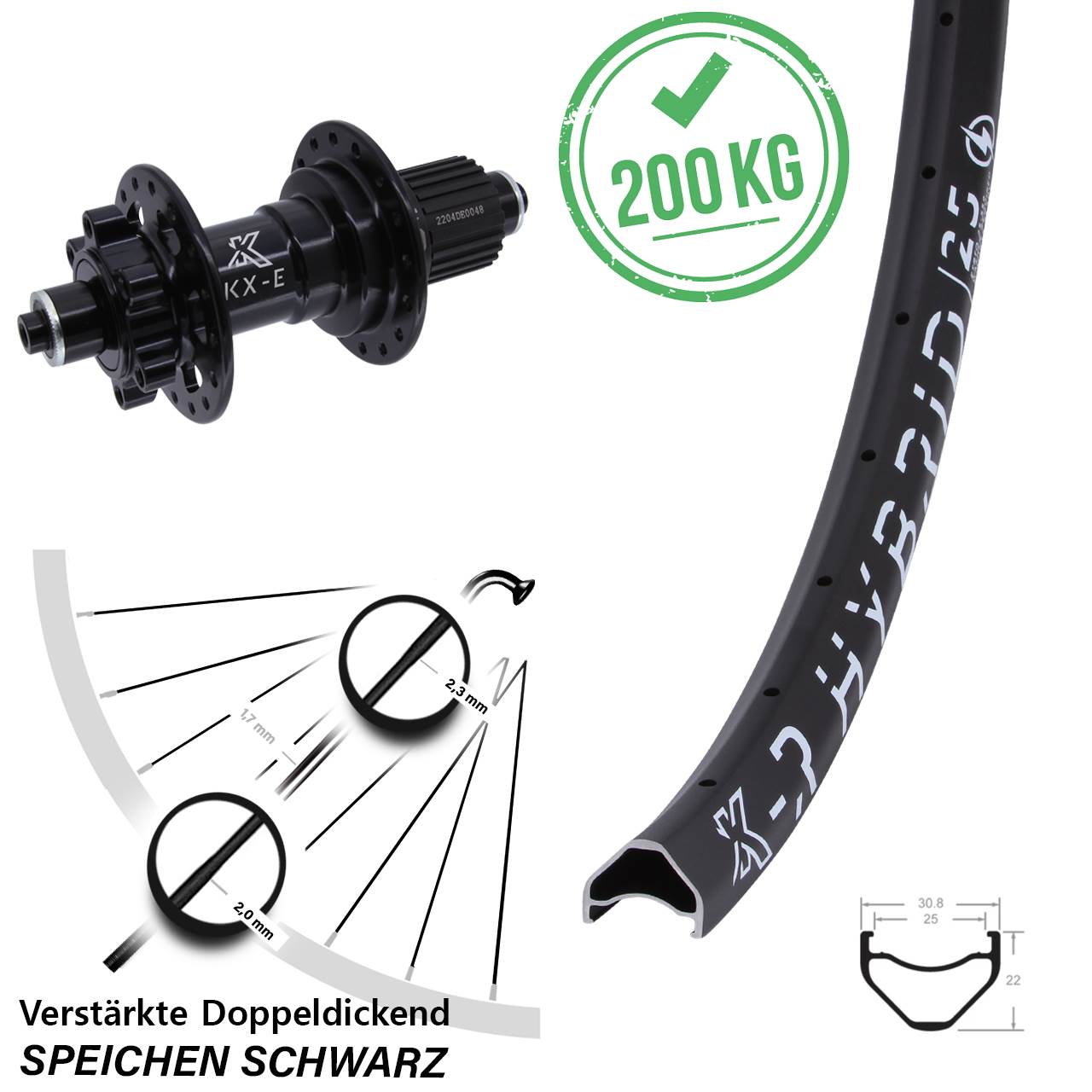 6-Loch Hinterrad 650B KX-ER Hybrid 25 Micro Spline für Schnellspanner