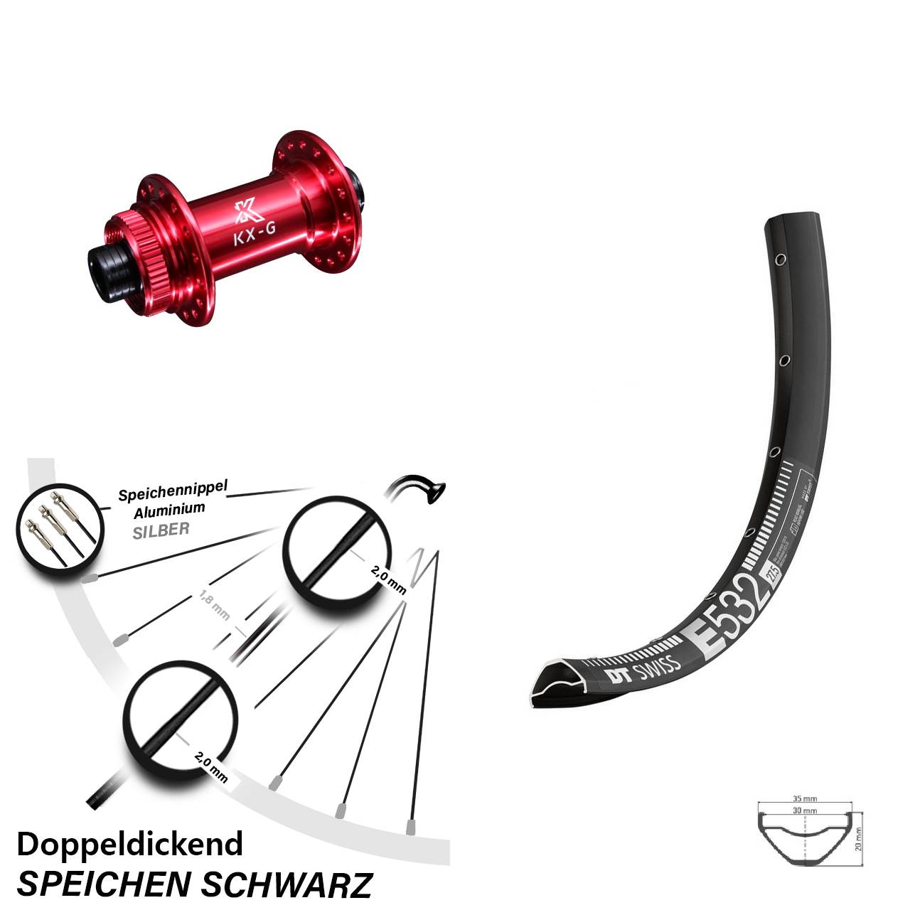 DT Swiss E532 KX-G rot 29 Zoll Centerlock Vorderrad 15x100