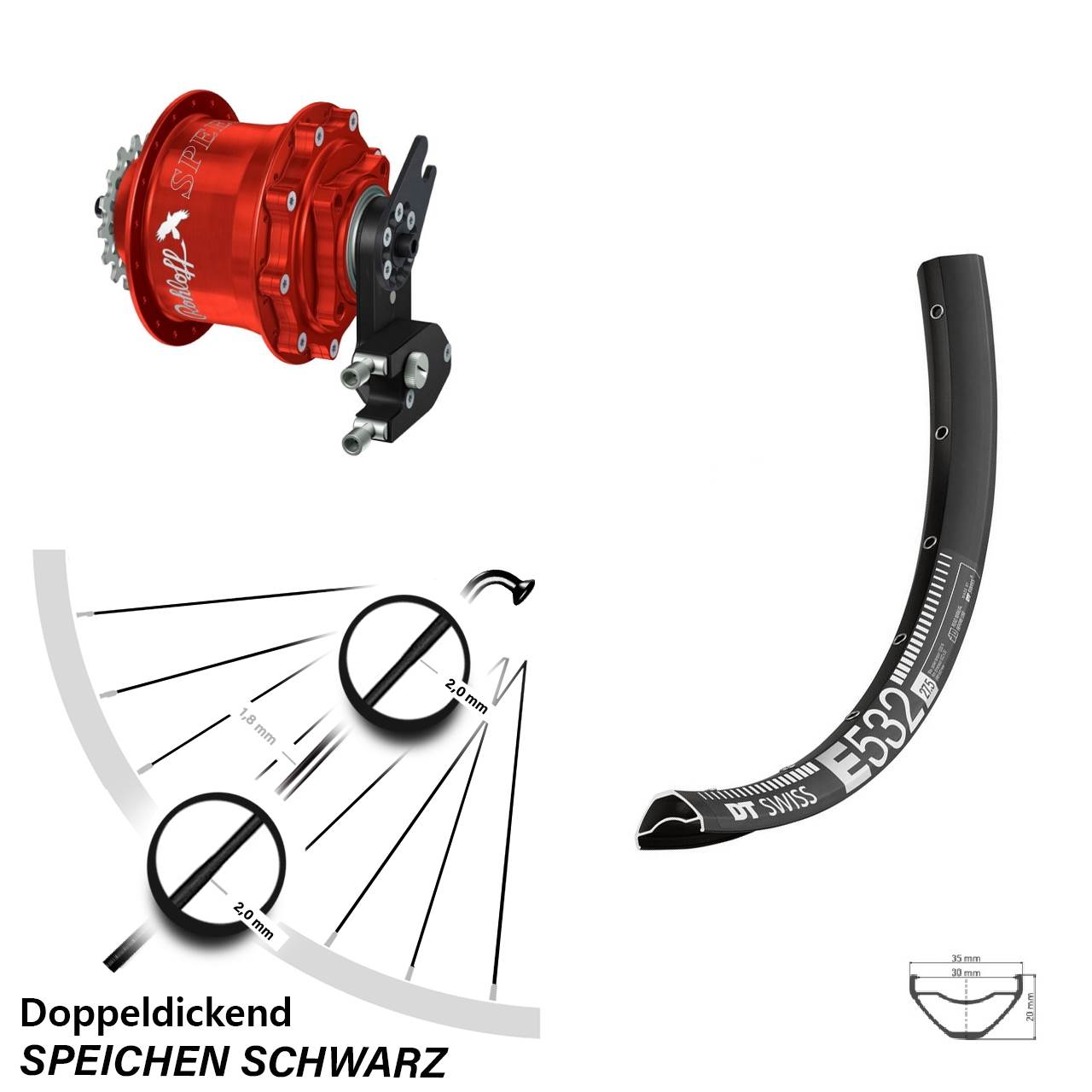 Disc Laufrad 29 Zoll DT Swiss E532 Rohloff 500/14 CC DB OEM2 Tandem rot