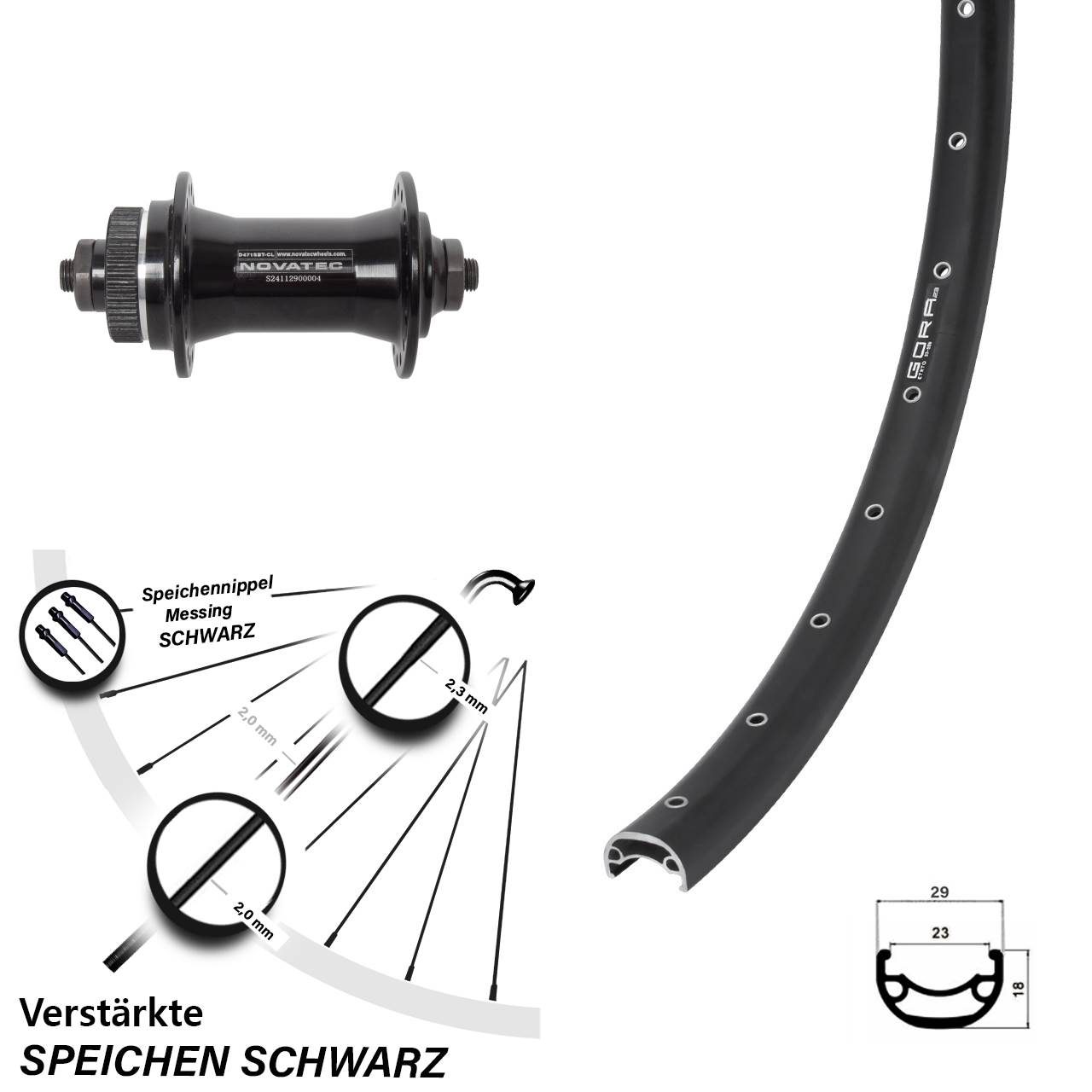Disc Vorderrad 26 Zoll Gora 23 Novatec D471 für Schnellspanner