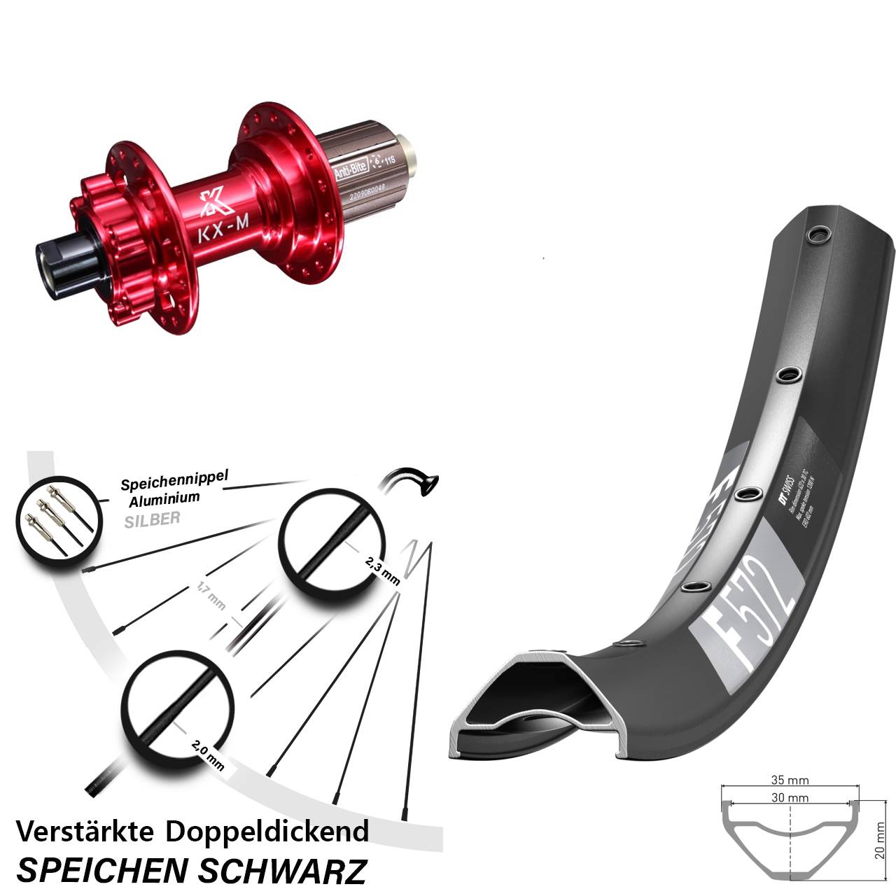 Disc Laufrad 29 Zoll DT Swiss F572 KX-M rot 8-12 fach HG 12x142