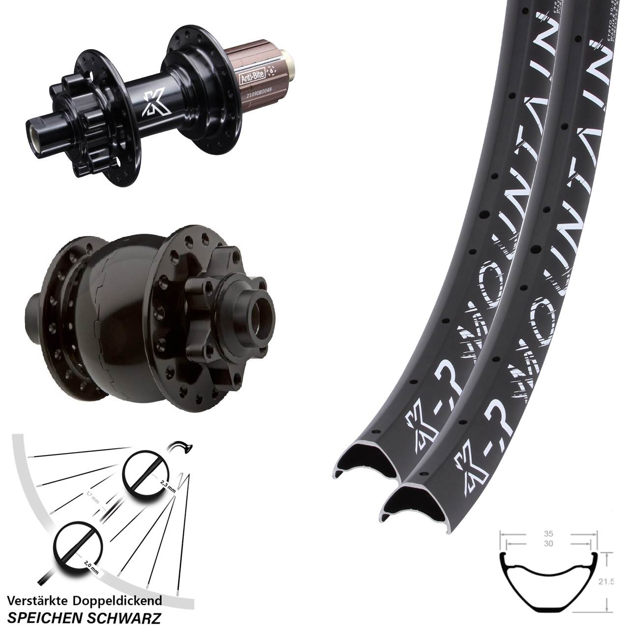 Laufrad-Satz 15x100 12x142 650B KX-M Mountain Shimano Anti-Bite SON 28 8-12 fach