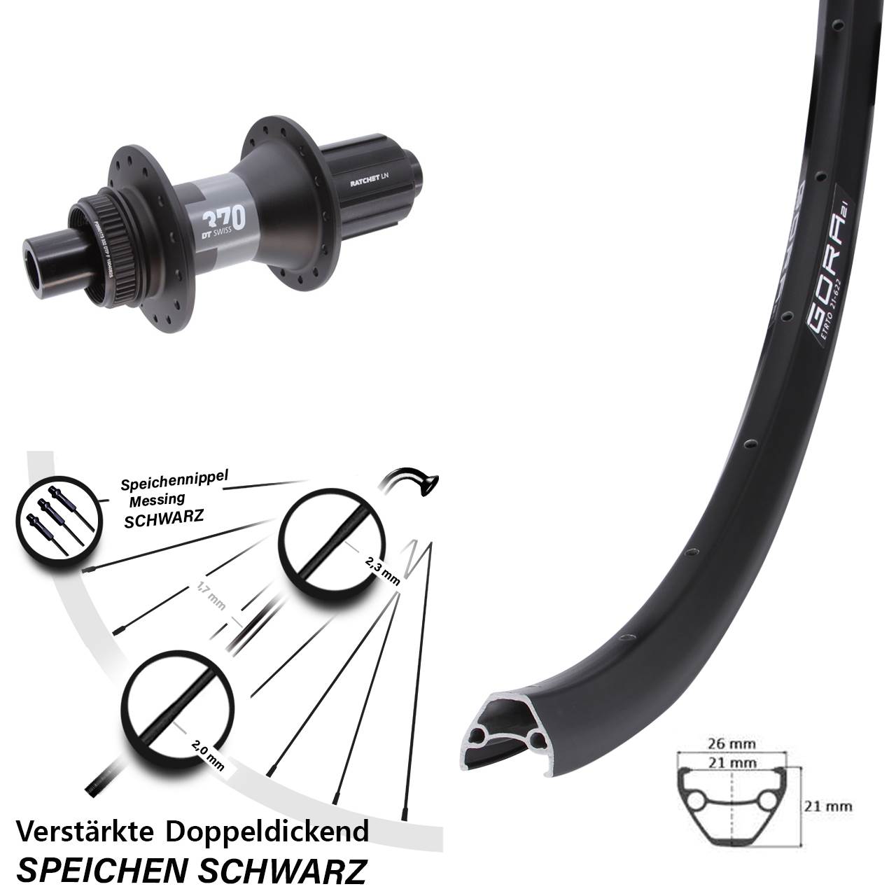 Disc Laufrad 12x142 29 Zoll Gora 21 DT Swiss 370 11-12 fach HG