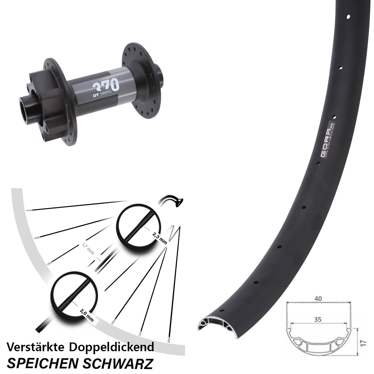 Disc Vorderrad 27,5 Zoll Gora 35 DT Swiss 370 15x110 Boost