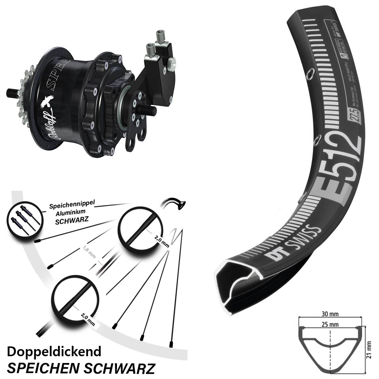 Hinterrad 27,5 Zoll DT Swiss E 512 Disc Rohloff Speedhub 500/14 TS DB Tandem schwarz