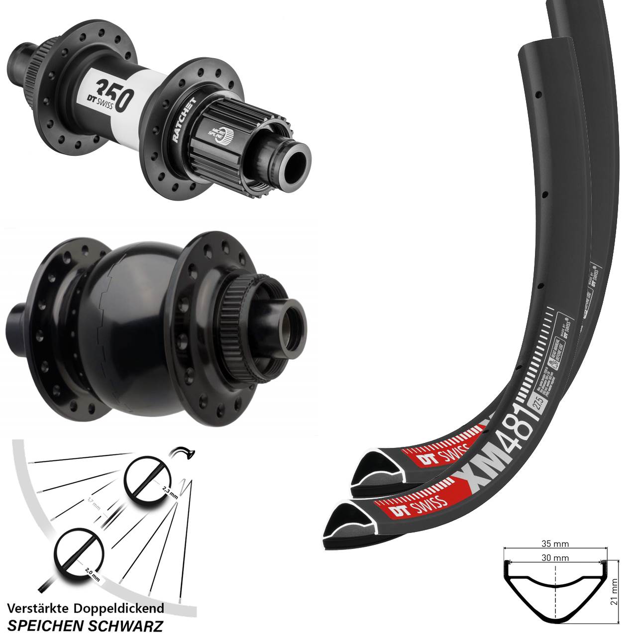 Disc Laufrad-Satz 27,5 Zoll DT Swiss XM481 350 SON 28 Micro Spline 15x110 12x148 Boost