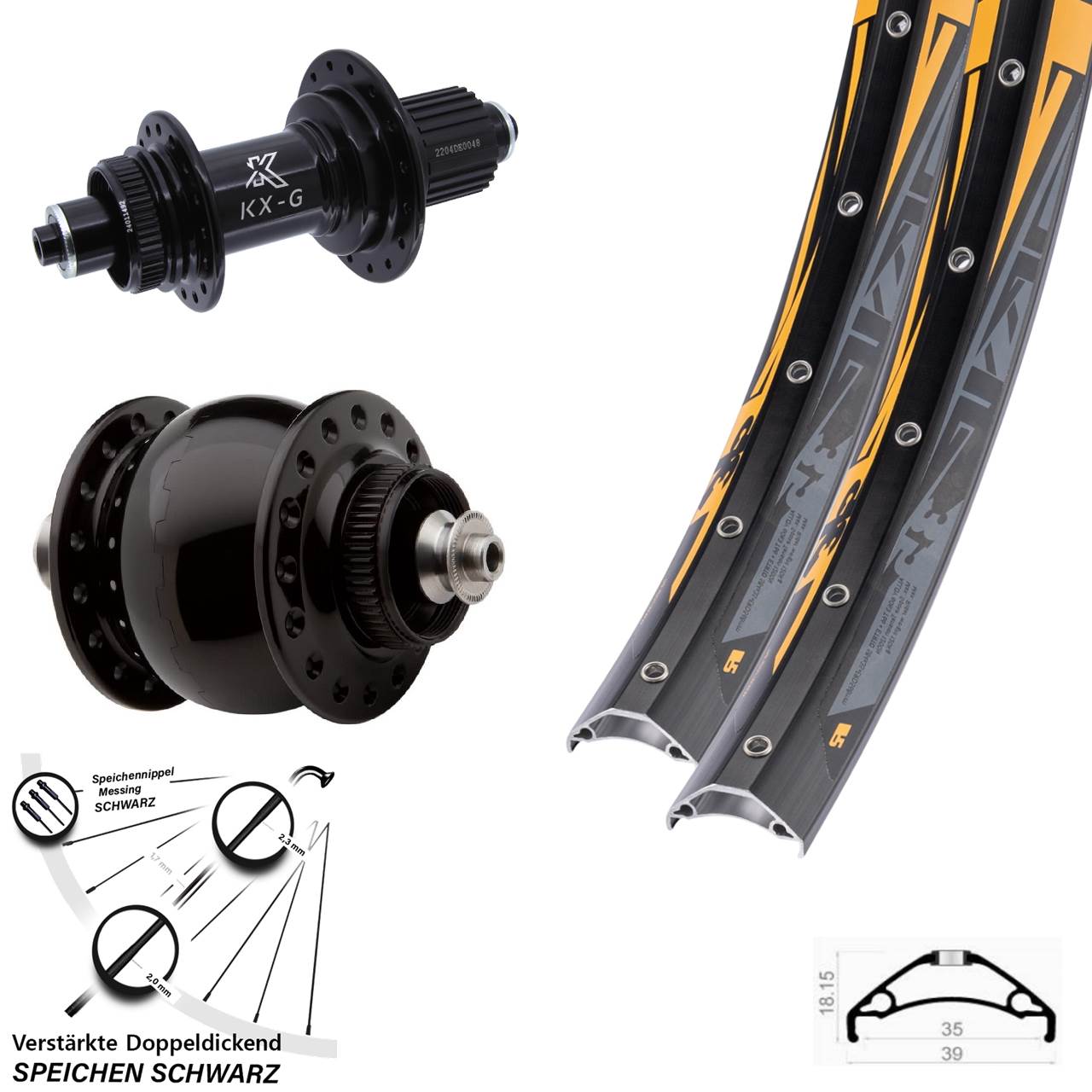 27,5 Zoll Rodi TRYP 35 KX-GS verstärkt SON 28 Centerlock Laufradsatz QR Micro Spline