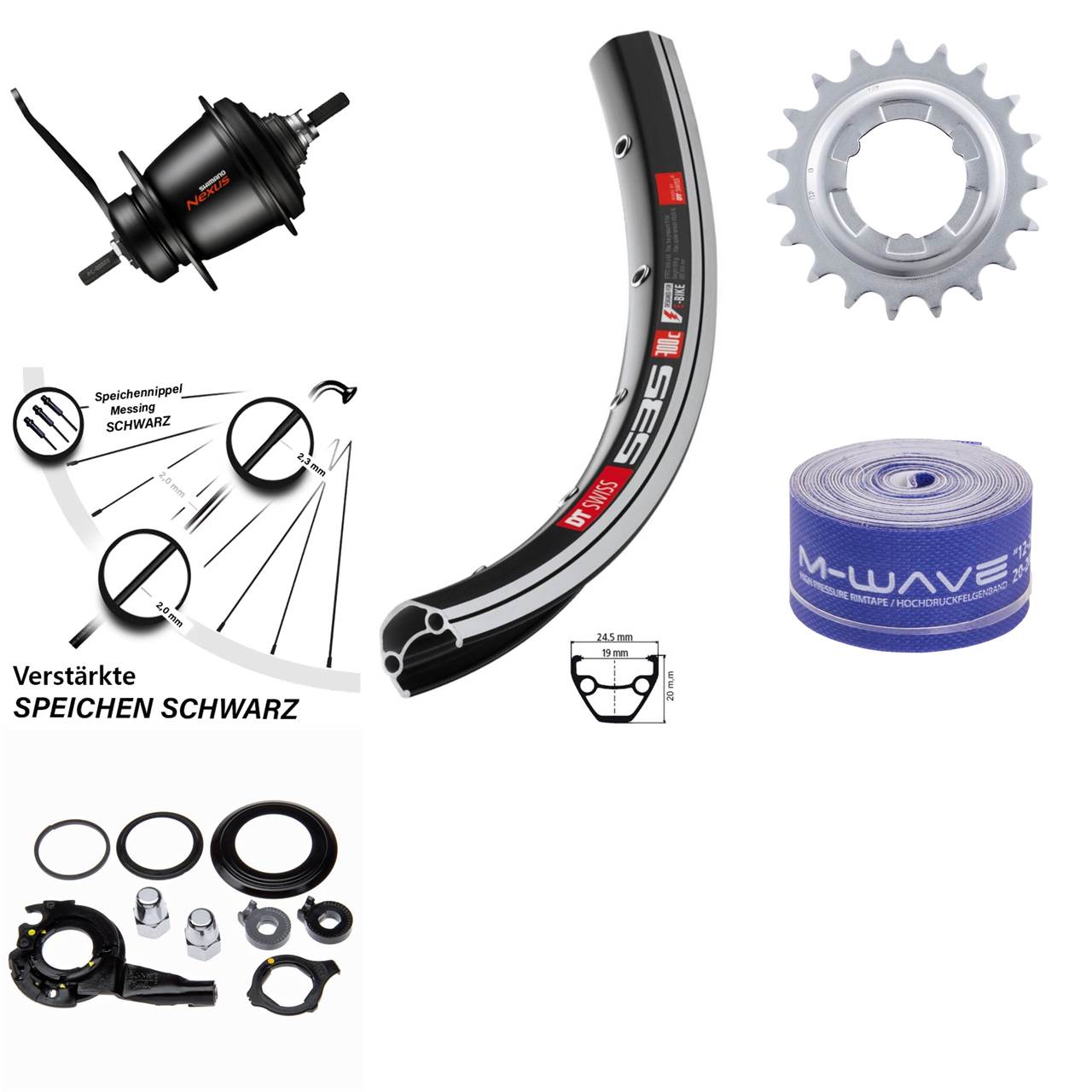 26 Zoll Hinterrad Shimano Nexus SG-C3001 7 Gang Rücktritt DT Swiss 535 schwarz