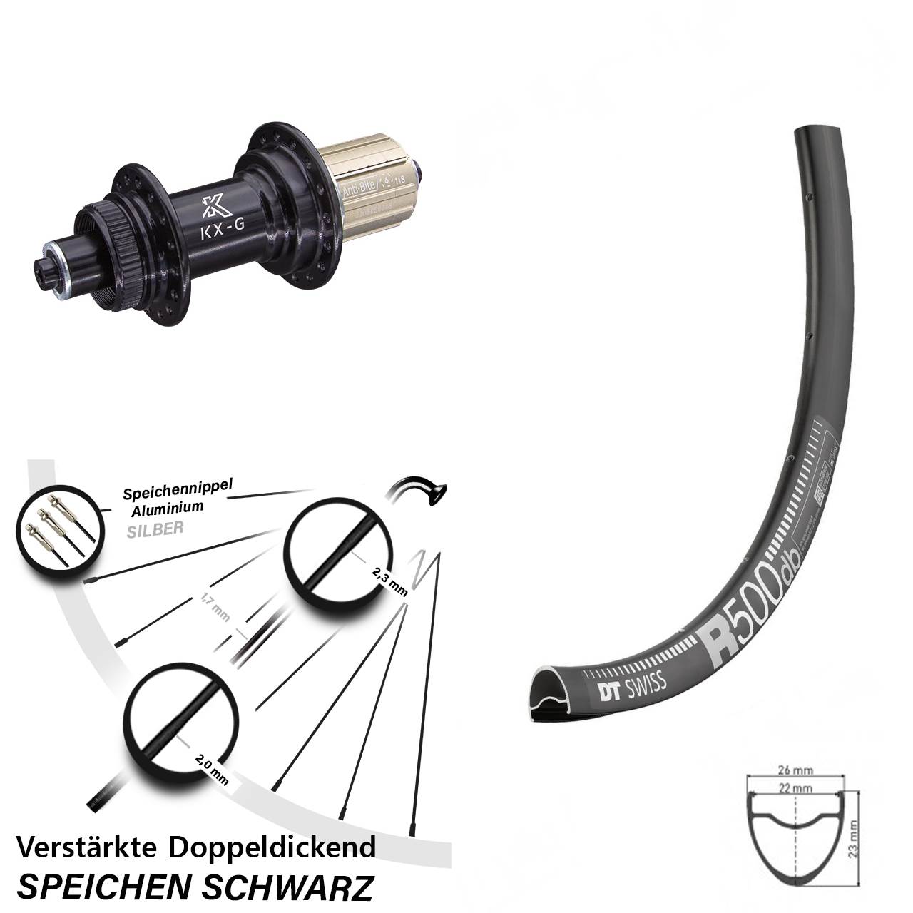 Disc Laufrad 28-29 Zoll DT Swiss R 500 KX-G 8-12 fach für Schnellspanner