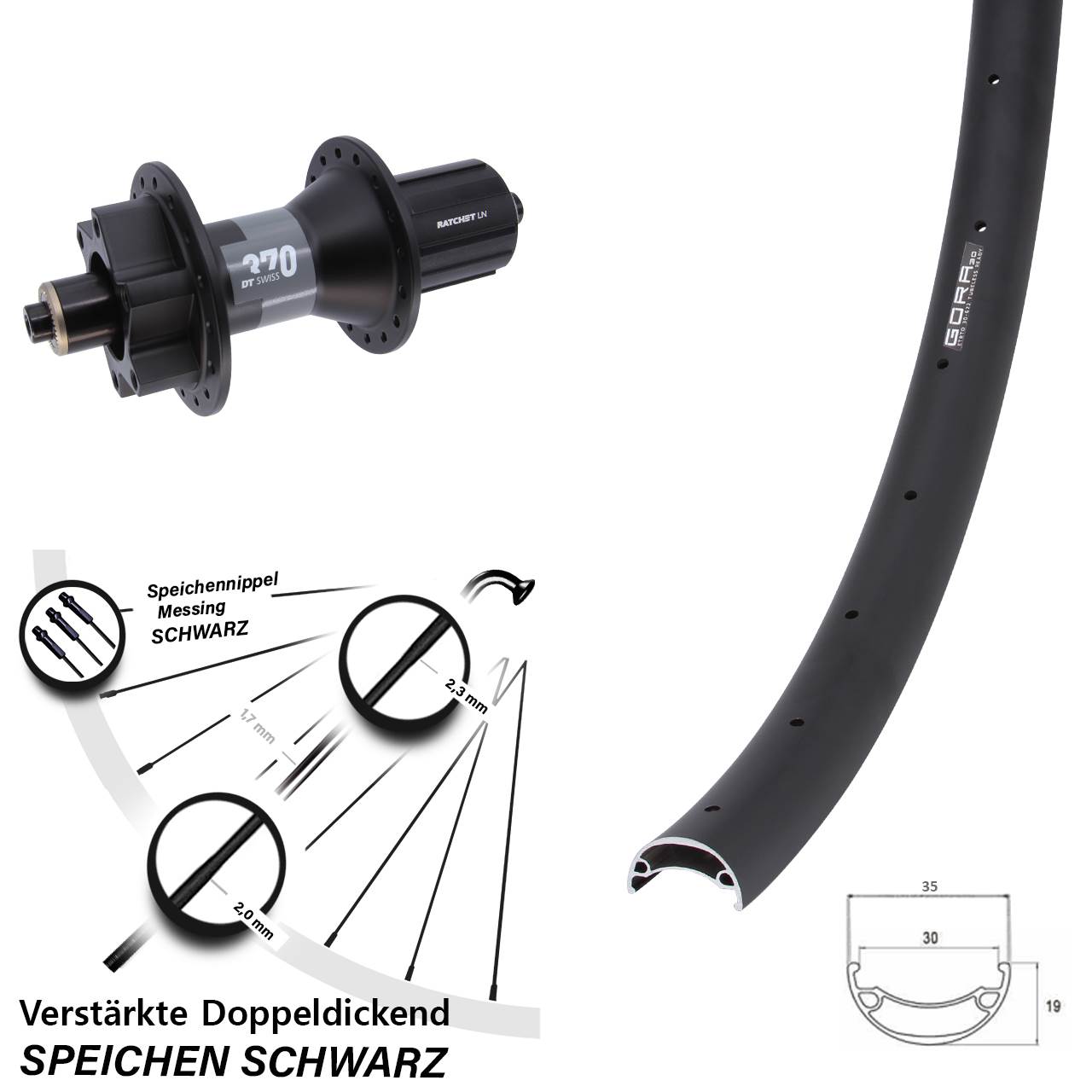 6-Loch Hinterrad 5x141 Boost QR 29 Zoll Gora 30 DT Swiss 370 8-11 fach