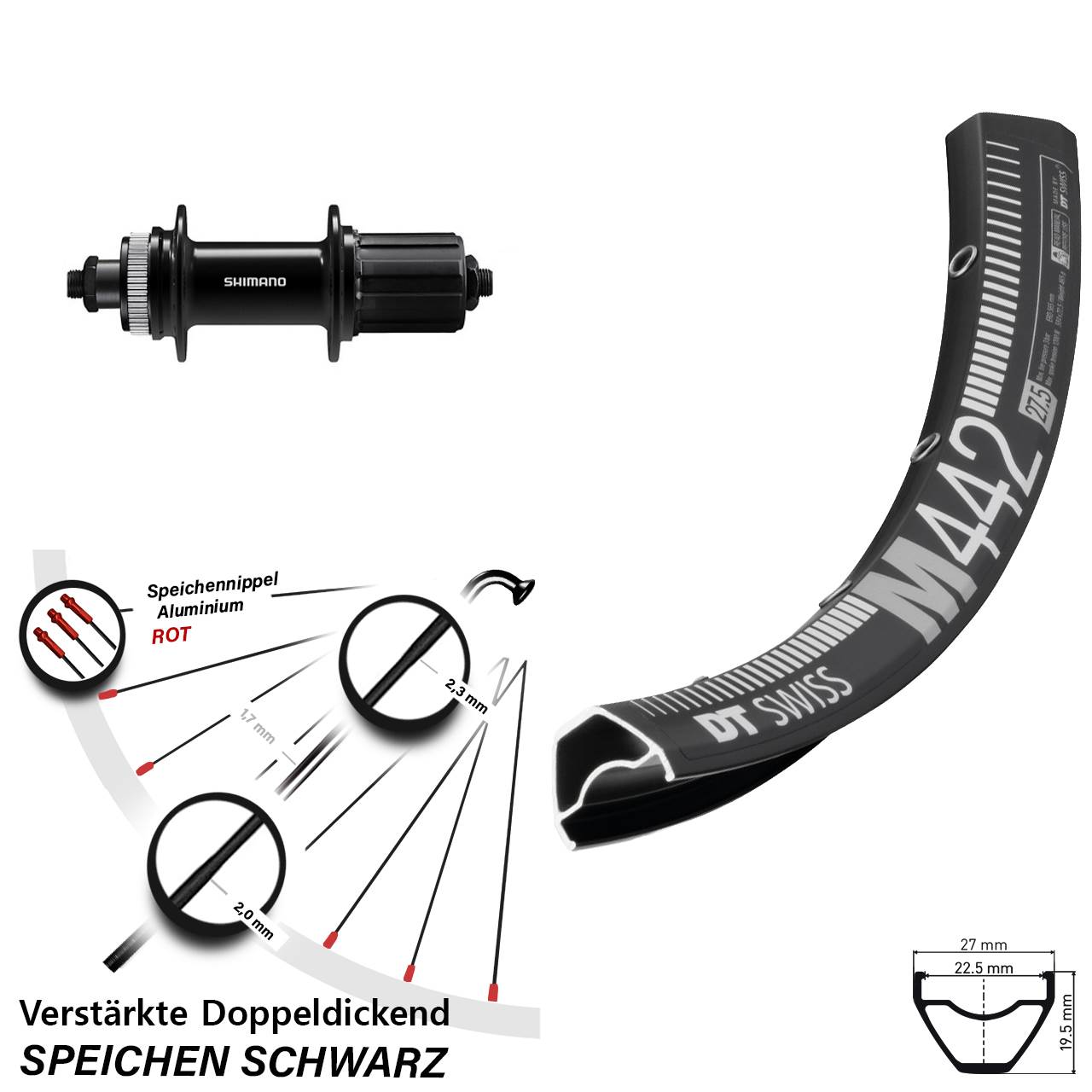 Disc Laufrad 28-29 Zoll DT Swiss M 442 Shimano FH-QC400 8-11 fach für Schnellspanner
