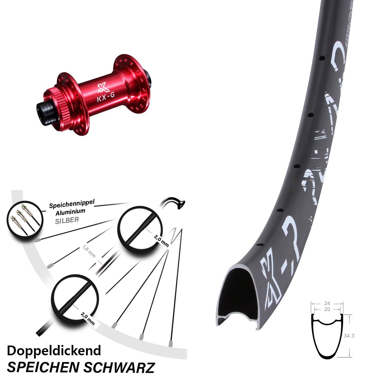 28 Zoll KX-GR Road rot Centerlock Vorderrad 15x100