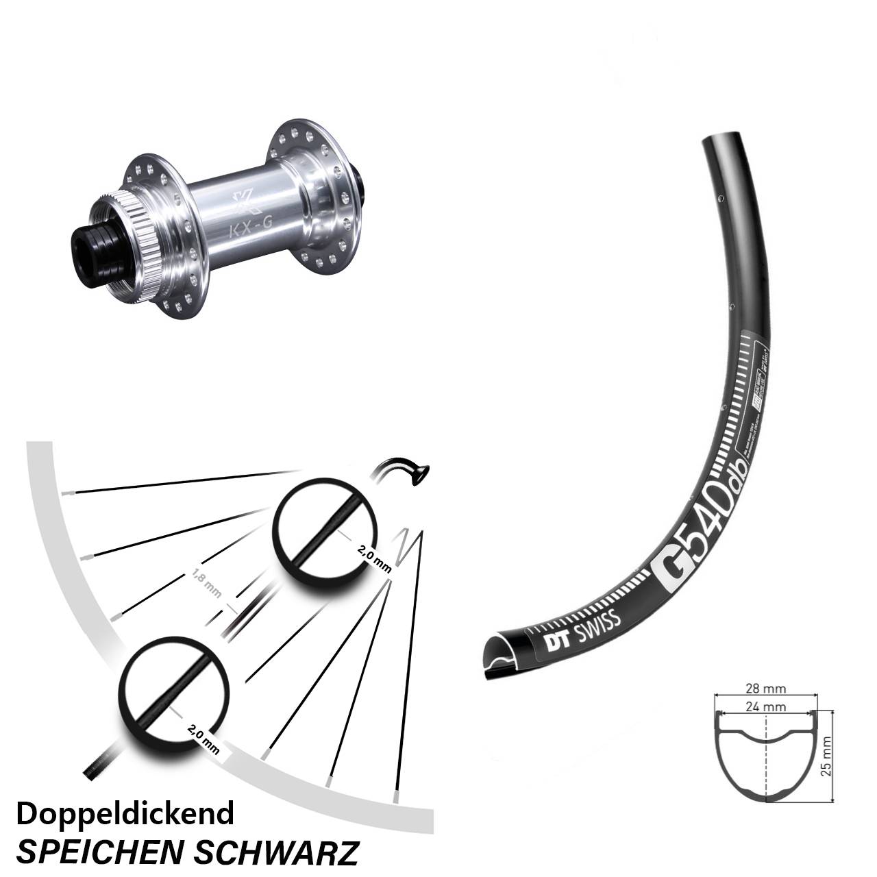 27,5 Zoll DT Swiss G540 Disc Vorderrad KX-G Centerlock 12x100