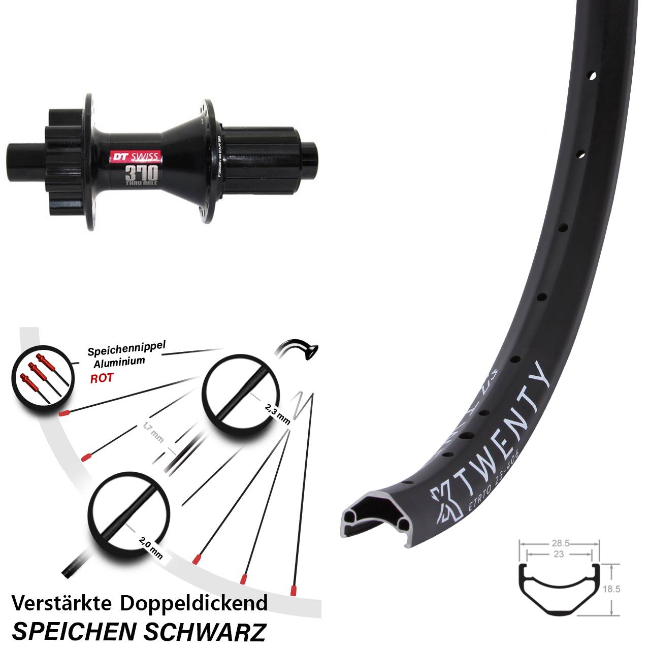 20 Zoll KX Twenty DT Swiss 370 Hybrid Disc Hinterrad 12x142 8-11 fach