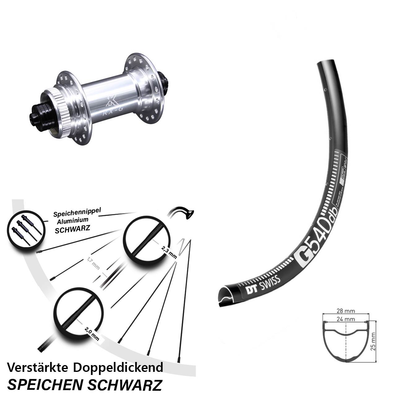 Gravel 27,5 Zoll Vorderrad DT Swiss G 540 verstärkt KX-G silbern Centerlock Schnellspanner