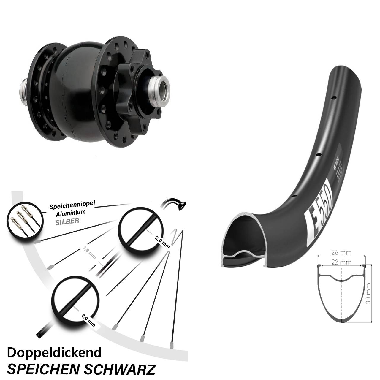 Disc Vorderrad mit Nabendynamo DT Swiss E 550 SON 28 Zoll 12x100