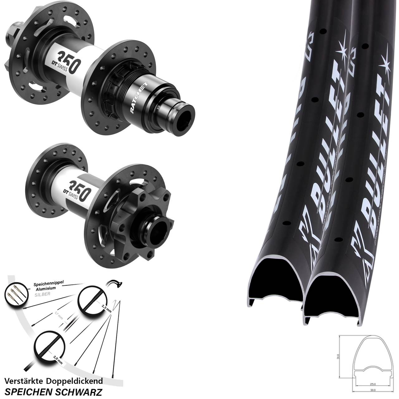 Laufradsatz 6-Loch 15x110 12x148 29 Zoll KX Bullet DT Swiss 350 SRAM XD