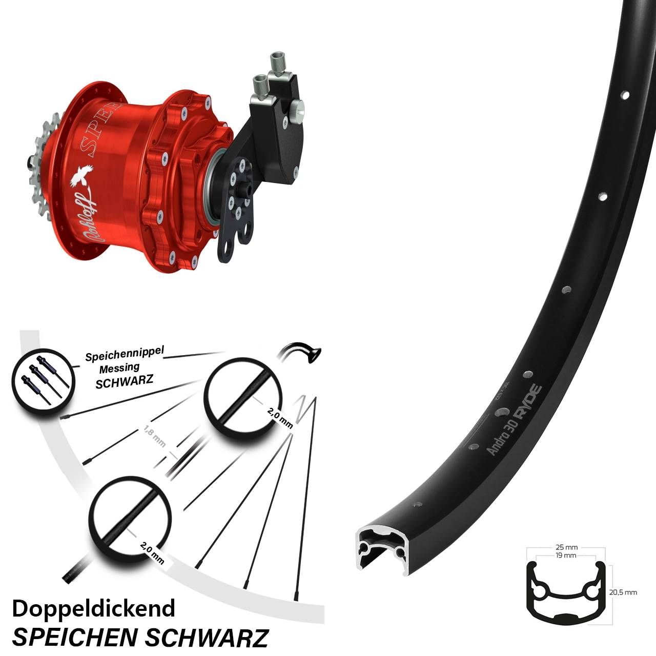 28 Zoll Ryde Andra 30 Disc Rohloff Speedhub CC DB Tandem rot